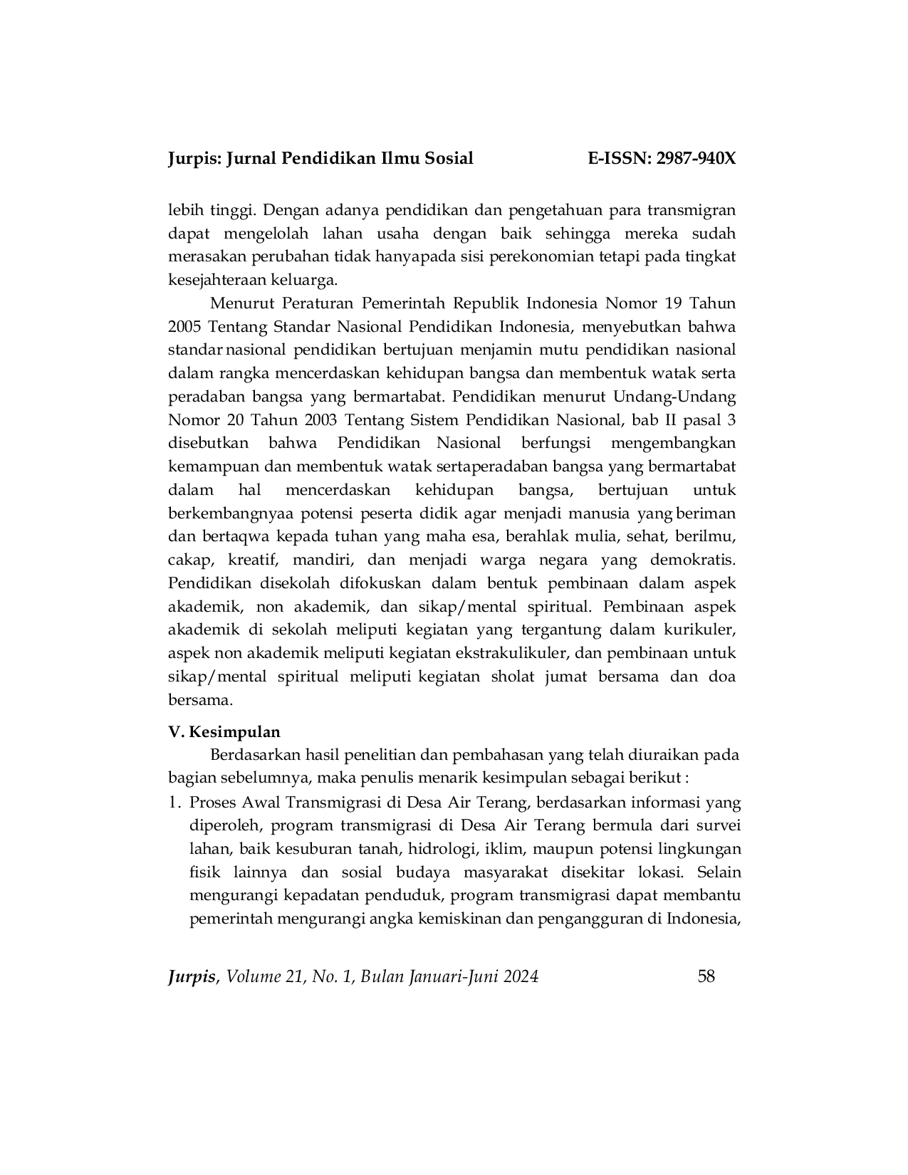 JURIS Perkembangan Ekonomi Masyarakat Transmigrasi Desa Air Terang Kecamatan Tiloan Kabupaten Buol