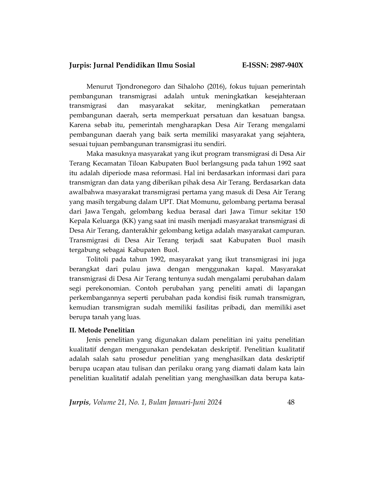 JURIS Perkembangan Ekonomi Masyarakat Transmigrasi Desa Air Terang Kecamatan Tiloan Kabupaten Buol