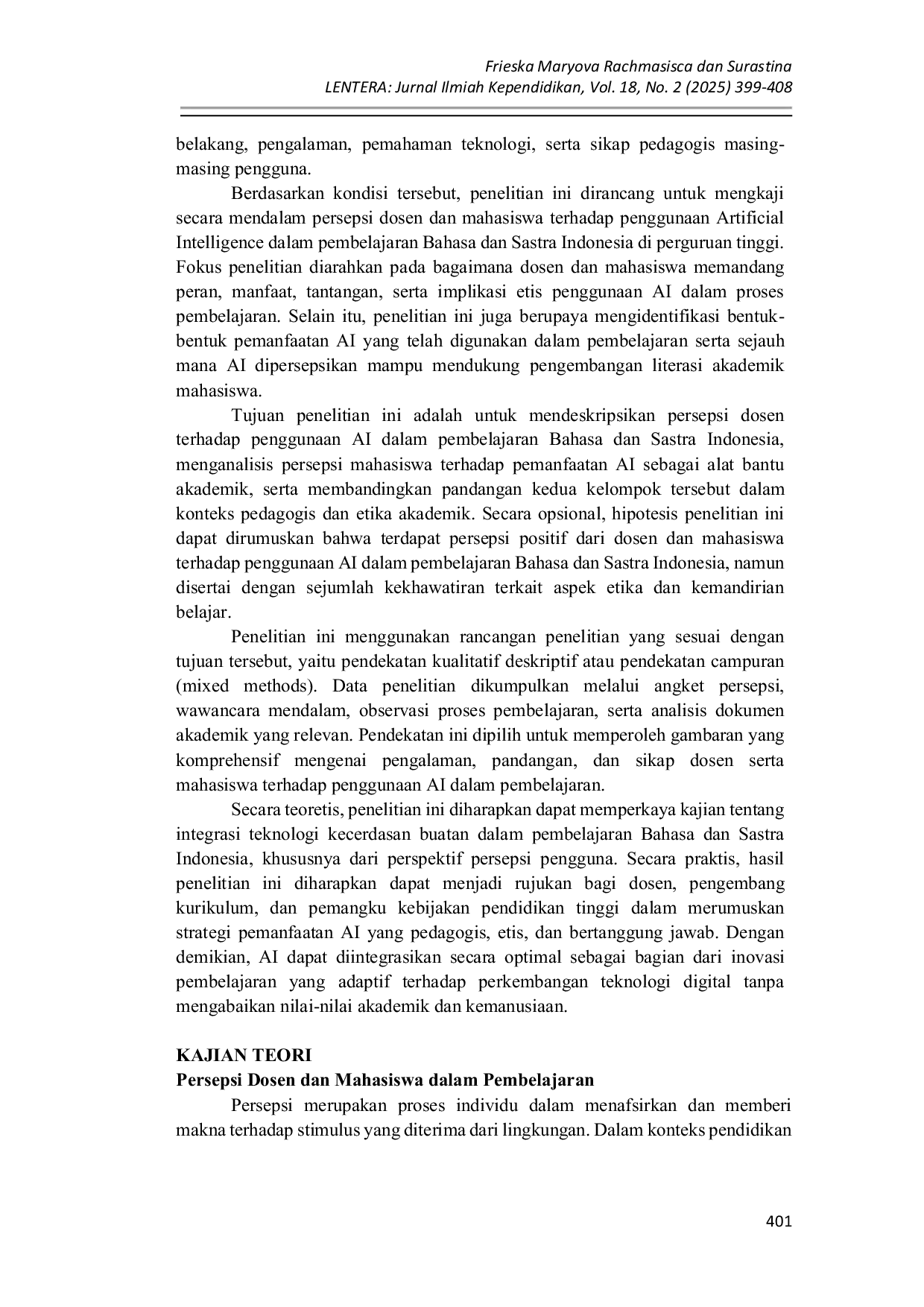 JURIS Analisis Persepsi Dosen dan Mahasiswa terhadap Penggunaan AI dalam Pembelajaran Bahasa dan Sastra Indonesia