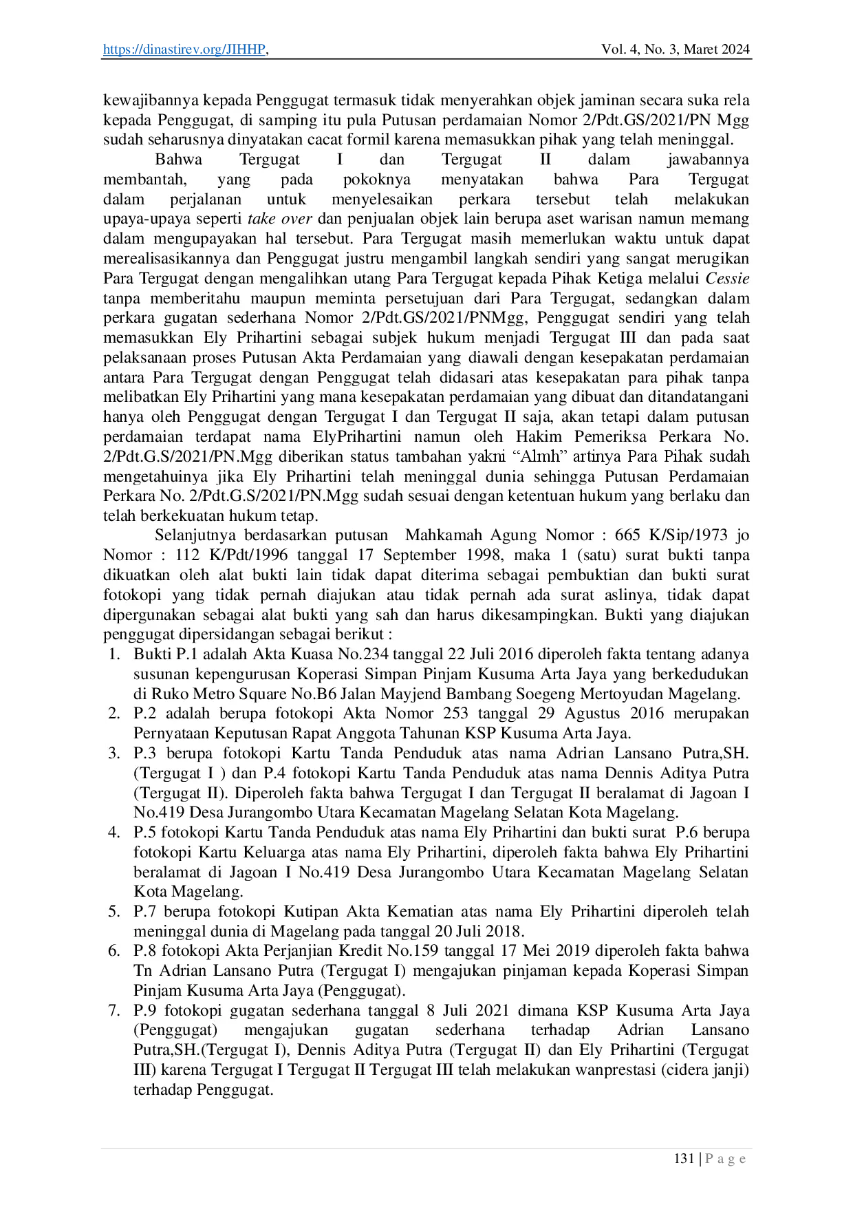 juris Penyelamatan dan Penyelesaian Kredit yang Bermasalah dalam Perjanjian Simpan Pinjam pada Koperasi Berdasarkan Studi Putusan Nomor 15 Pdt G 2023 Pn Mgg