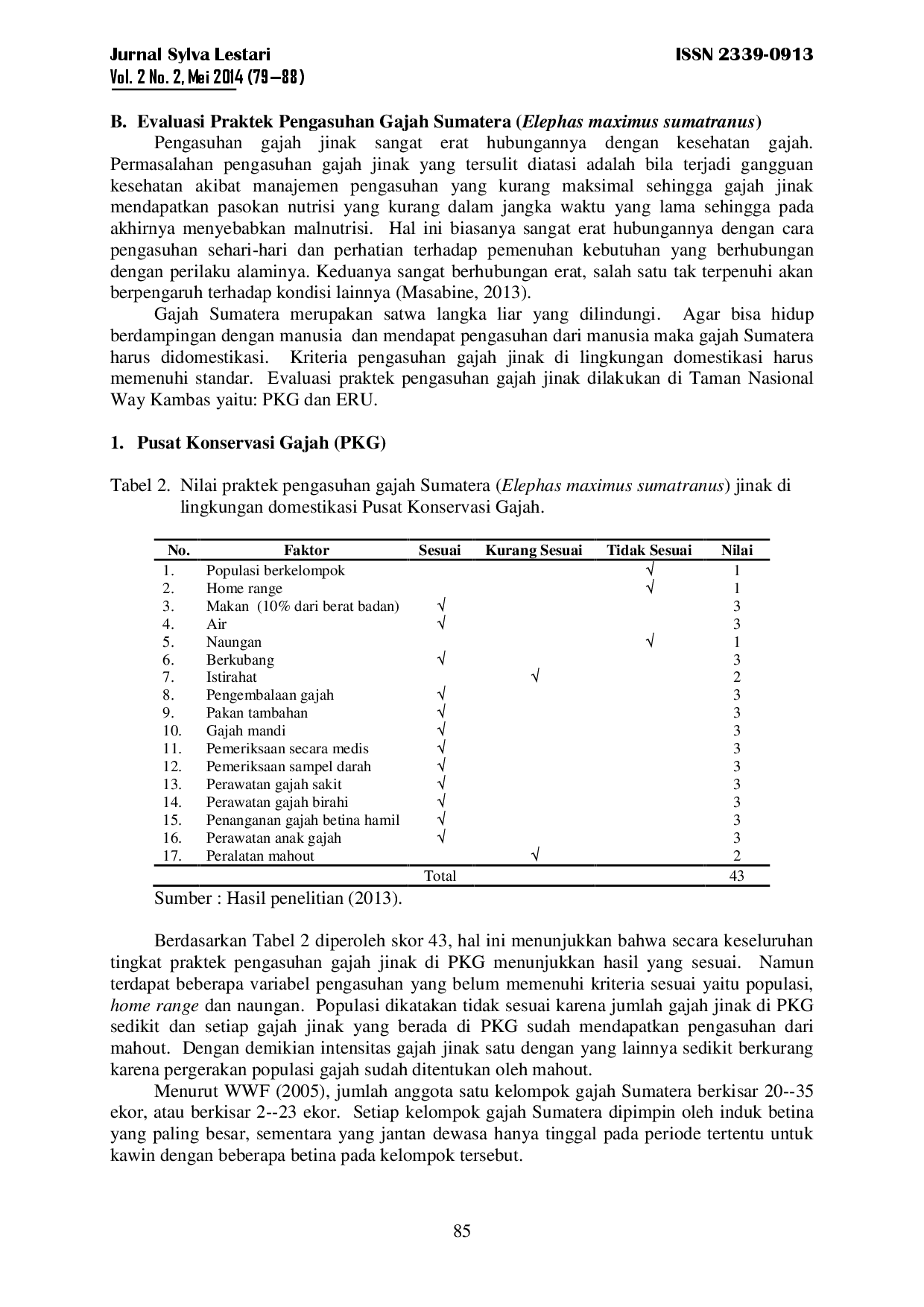 juris Penyusunan Kriteria Domestikasi Dan Evaluasi Praktek Pengasuhan Gajah Studi Di Taman Nasional Way Kambas Kabupaten Lampung Timur