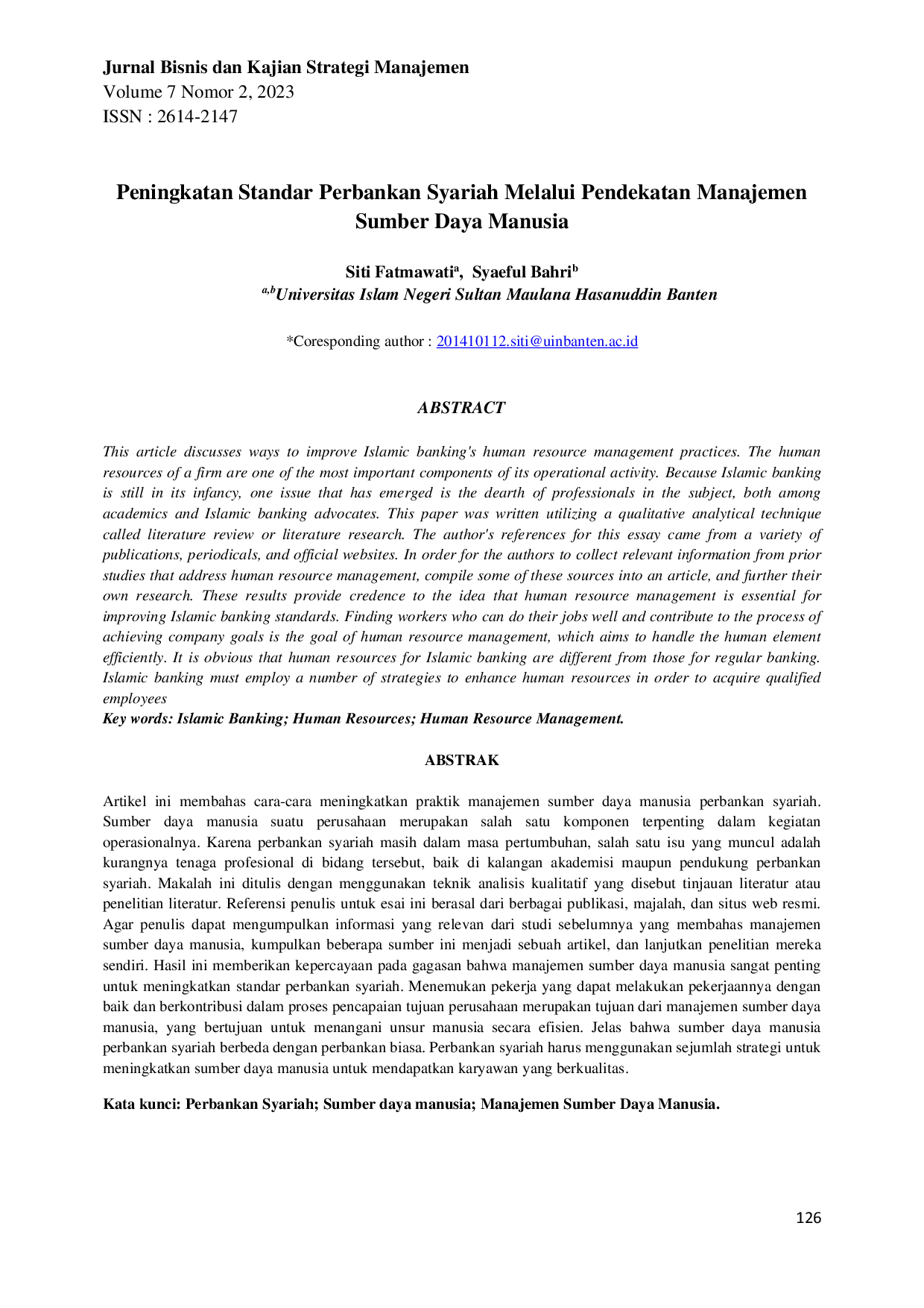 JURIS Peningkatan Standar Perbankan Syariah Melalui Pendekatan Manajemen Sumber Daya Manusia MSDM