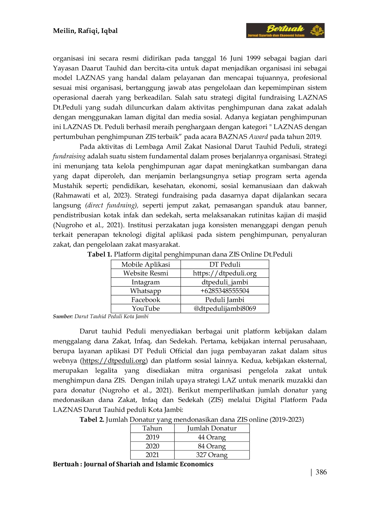 JURIS Strategi Digital Fundraising Dana Zis Zakat Infaq Sedekah Melalui Digital Platform Laznas Darut Tauhid DT Peduli Kota Jambi