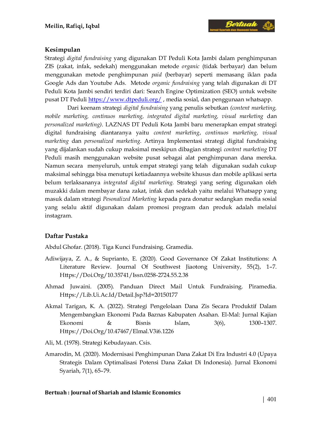 JURIS Strategi Digital Fundraising Dana Zis Zakat Infaq Sedekah Melalui Digital Platform Laznas Darut Tauhid DT Peduli Kota Jambi