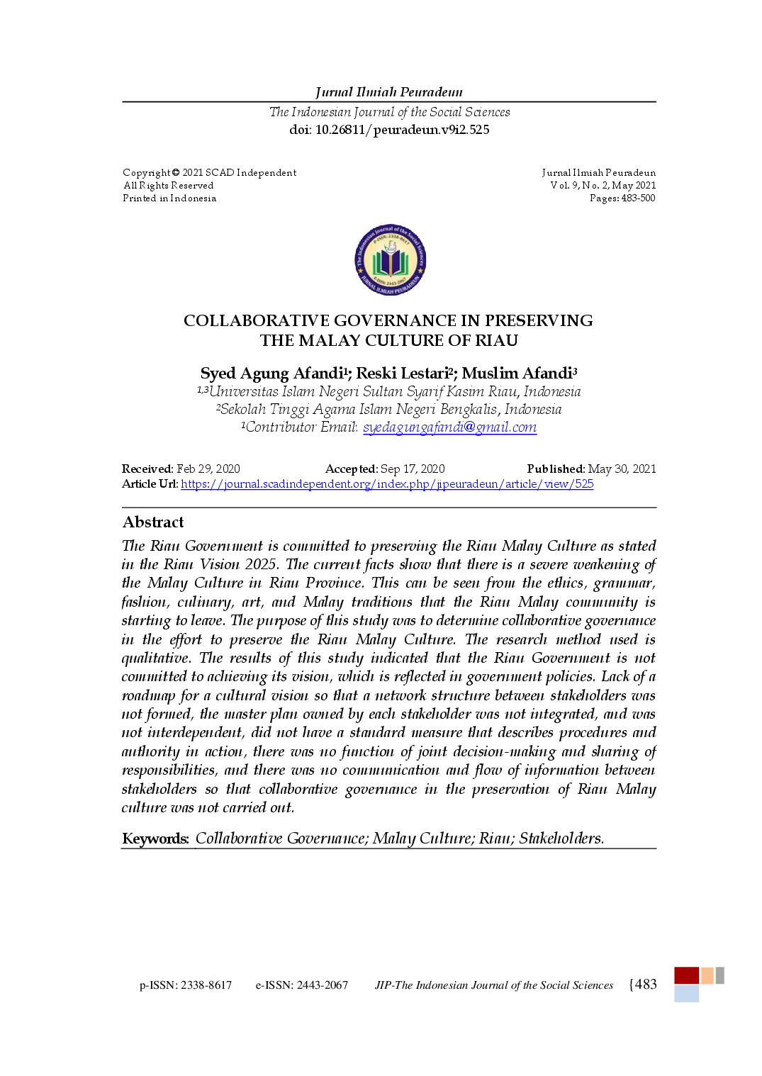 juris Collaborative Govenance in Preserving the Malay Culture of Riau