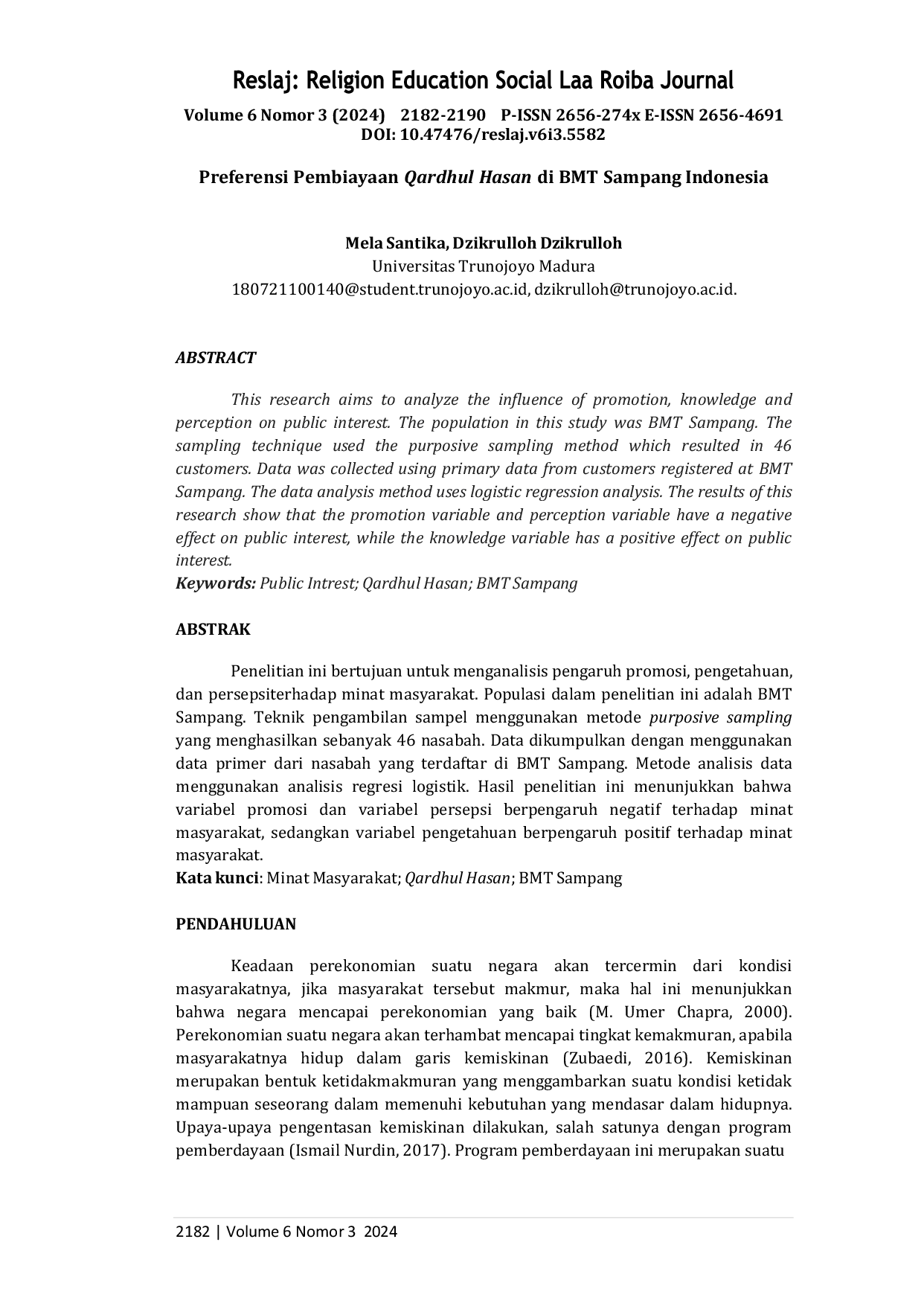 JURIS Preferensi Pembiayaan Qardhul Hasan di BMT Sampang Indonesia