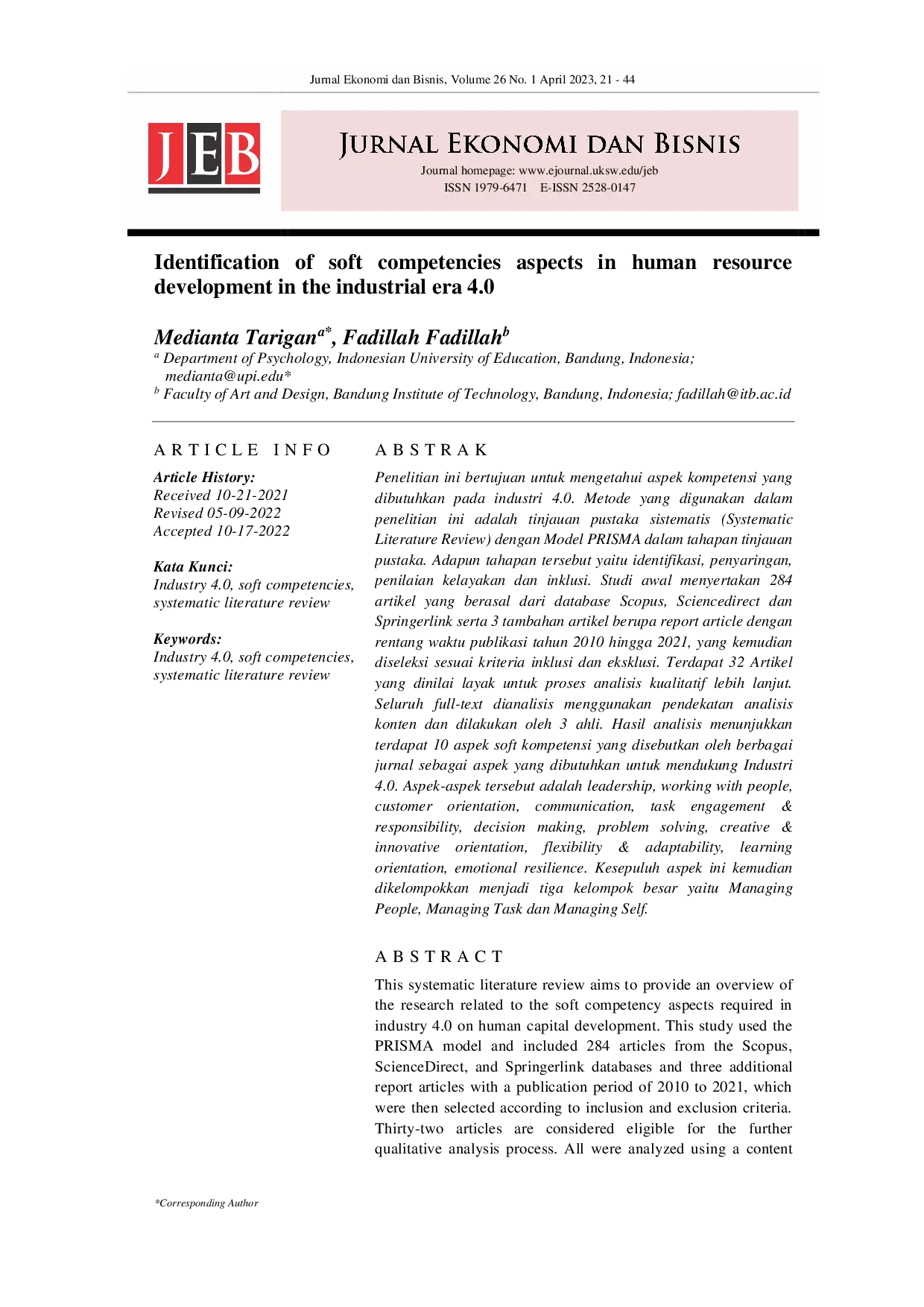 juris Identification of soft competencies aspects in human resource development in the industrial era 4 0