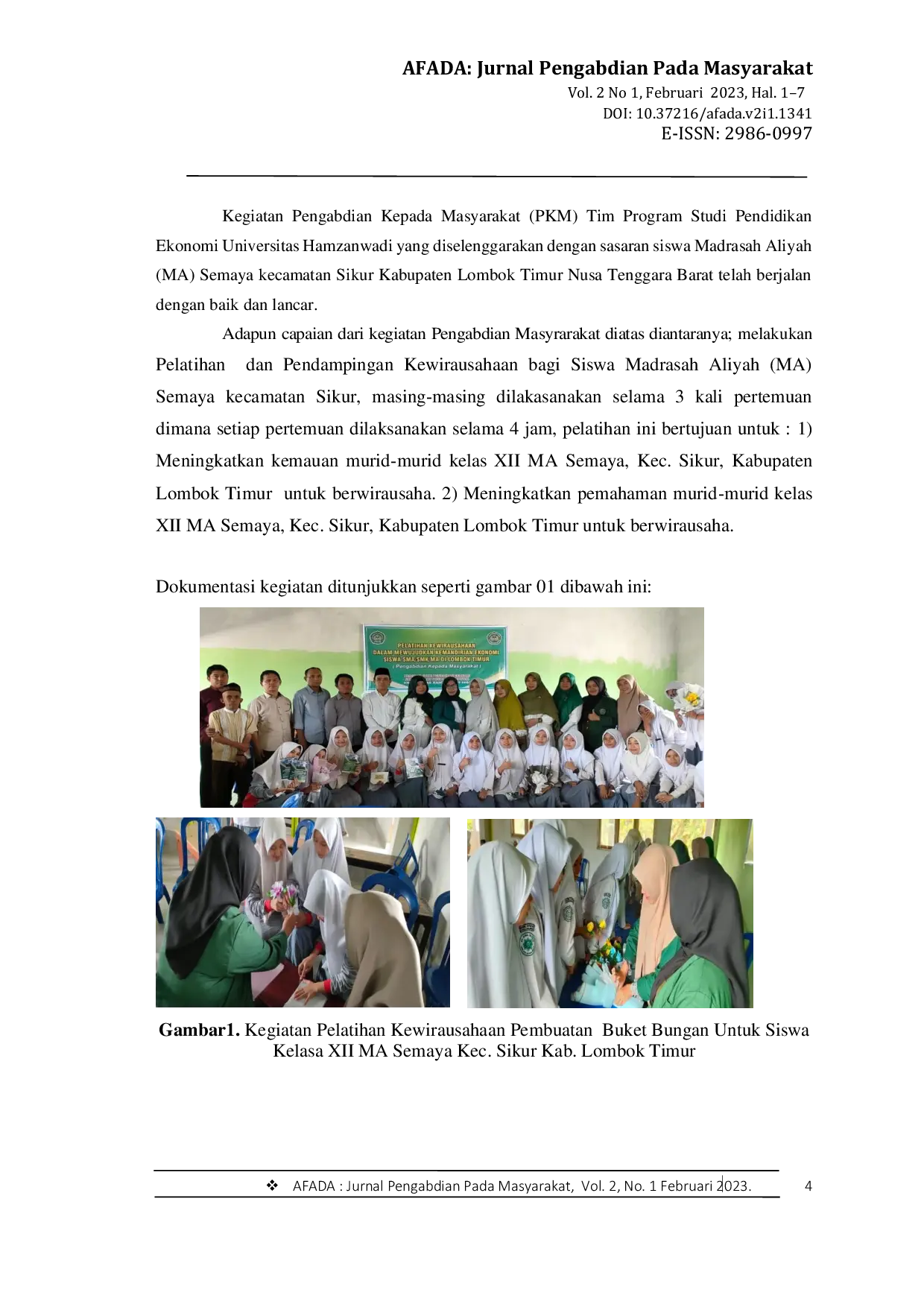 JURIS Pelatihan Kewirausahaan Sebagai Upaya Membangun Kemandirian Ekonomi Siswa Kelas XII MA Semaya Kec Sikur Kabupaten Lombok Timur