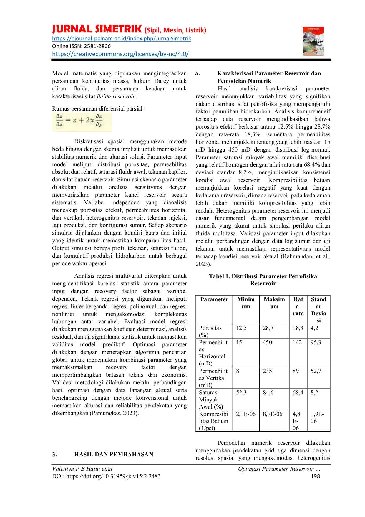 JURIS Optimasi Parameter Reservoir Menggunakan Pemodelan Numerik Dan Analisis Regresi Untuk Meningkatkan Recovery Factor
