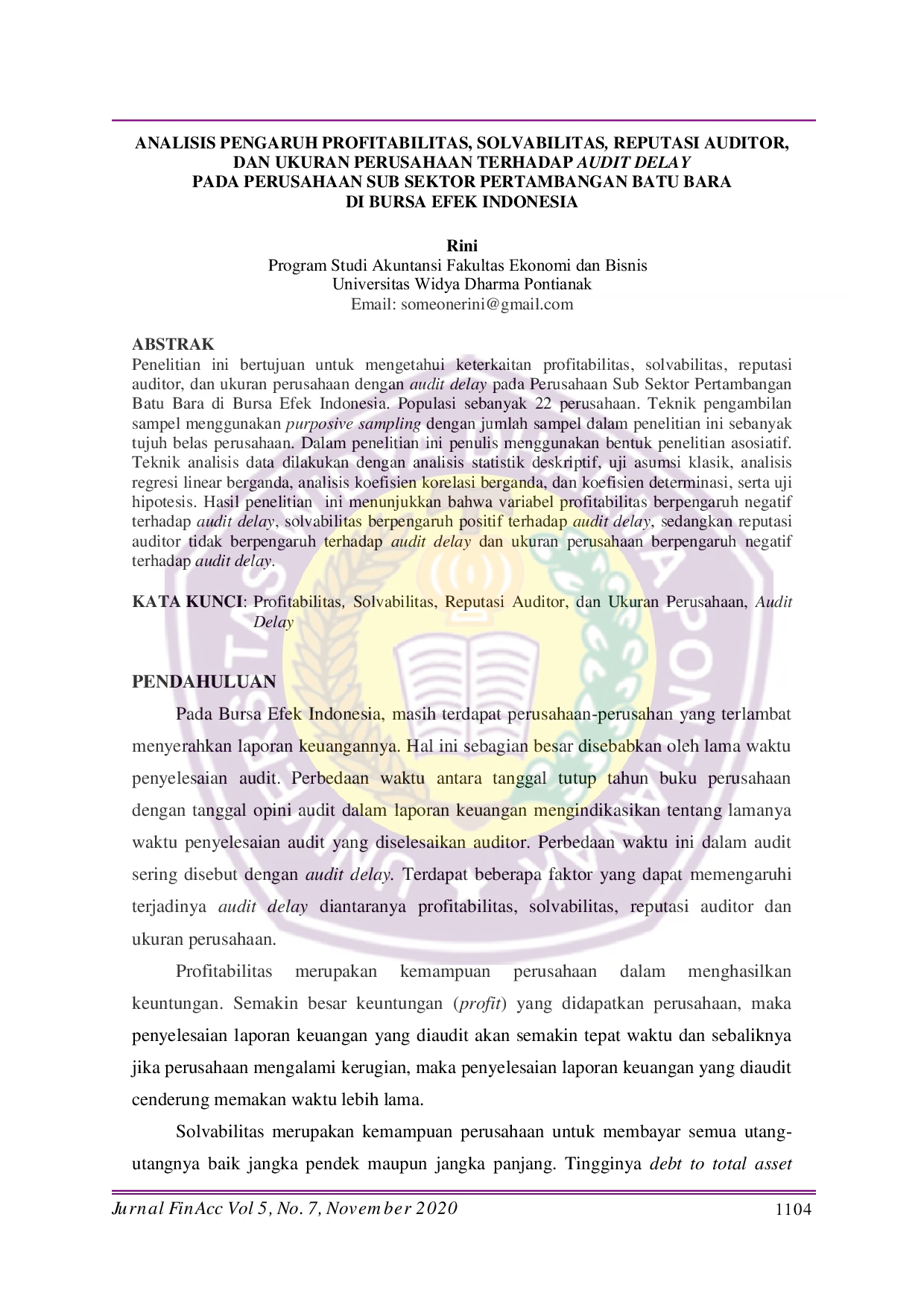 JURIS Analisis Pengaruh Profitabilitas Solvabilitas Reputasi Auditor dan Ukuran Perusahaan Terhadap Audit Delay Pada Perusahaan Sub Sektor Pertambangan Batu Bara Di Bursa Efek Indonesia