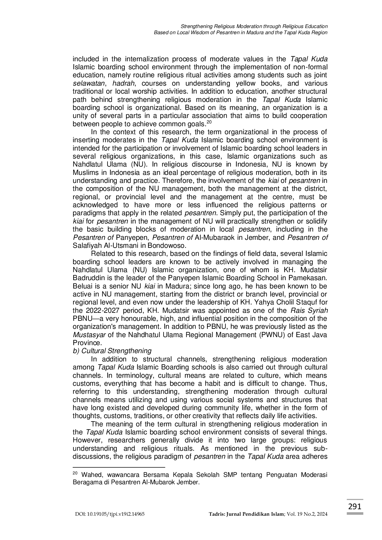 JURIS Strengthening Religious Moderation through Religious Education Based on Local Wisdom of Pesantren in Madura and the Tapal Kuda Region