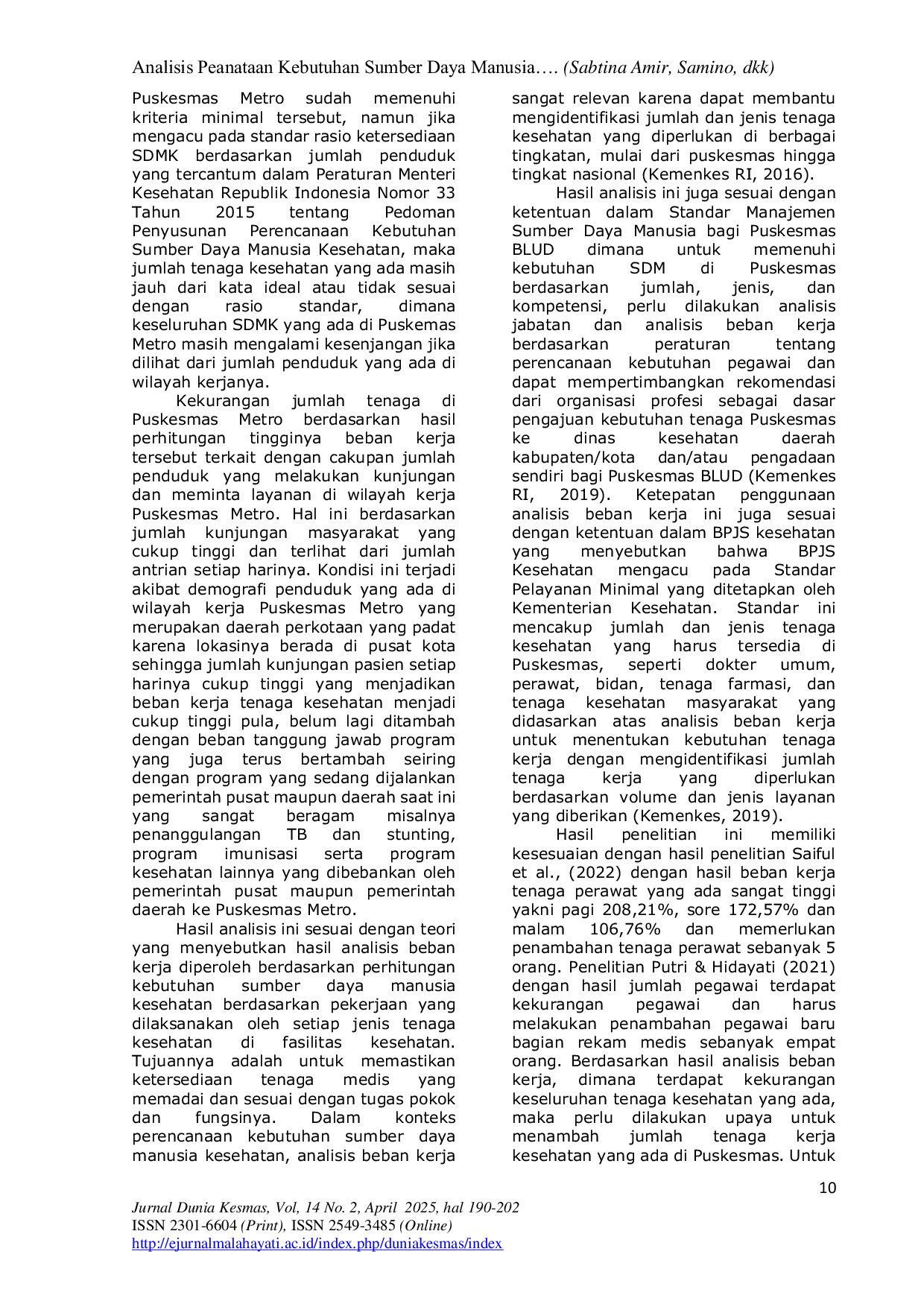 JURIS Analisis Penataan Kebutuhan Sumber Daya Manusia Kesehatan Sesuai dengan Analisis Beban Kerja