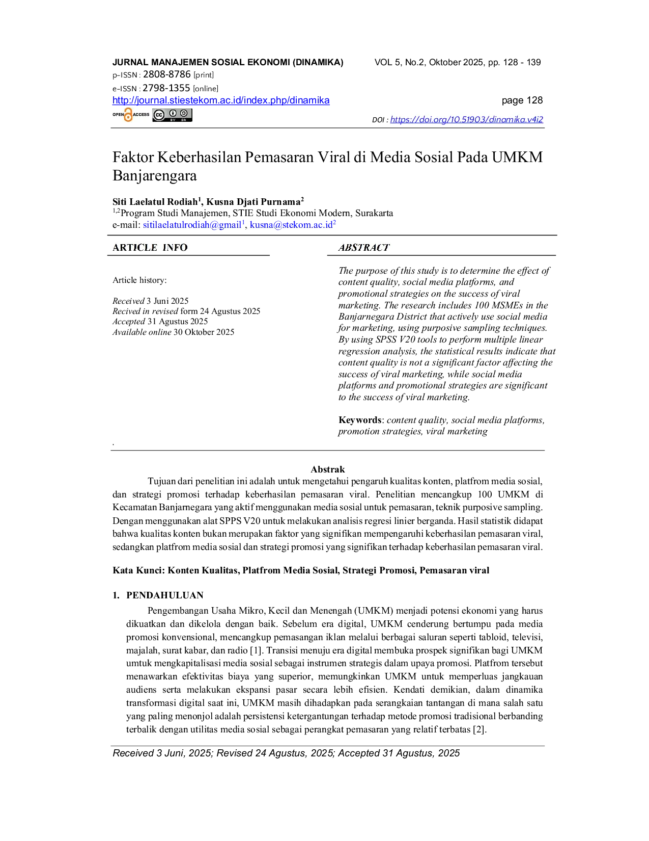 JURIS Faktor Keberhasilan Pemasaran Viral di Media Sosial Pada UMKM Banjarengara