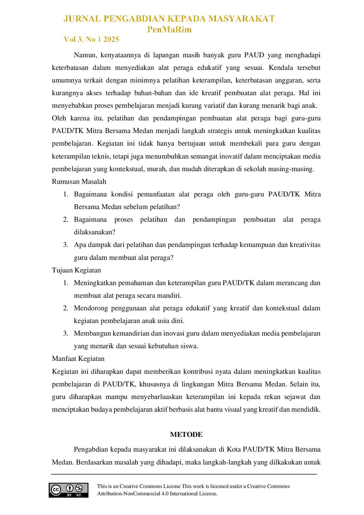 JURIS Pelatihan Dan Pendampingan Pembuatan Alat Peraga Bagi Guru Guru Paud Tk Mitra Bersama Medan