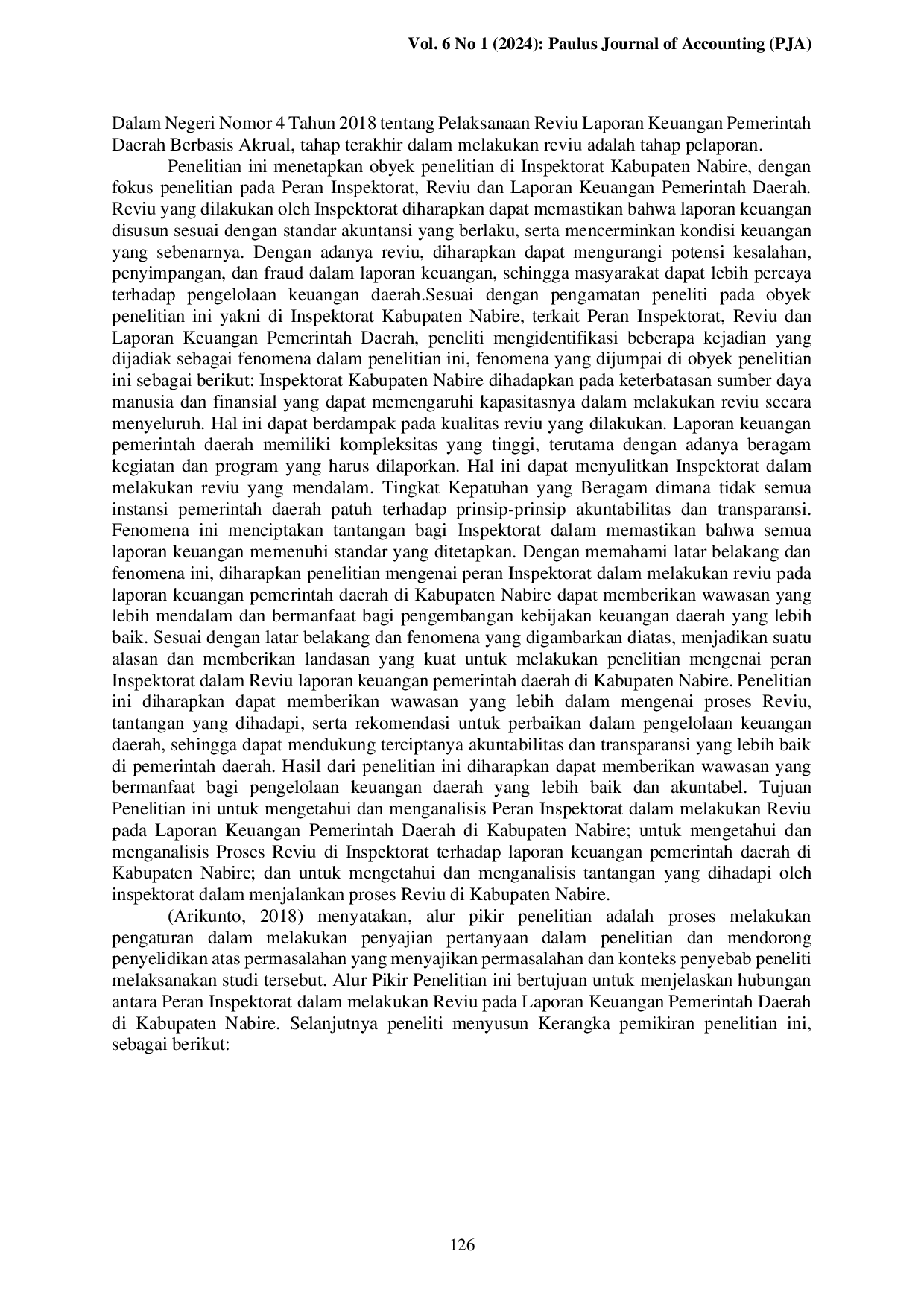 JURIS Peran Inspektorat Dalam Melakukan Reviu Pada Laporan Keuangan Pemerintah Daerah Di Kabupaten Nabire