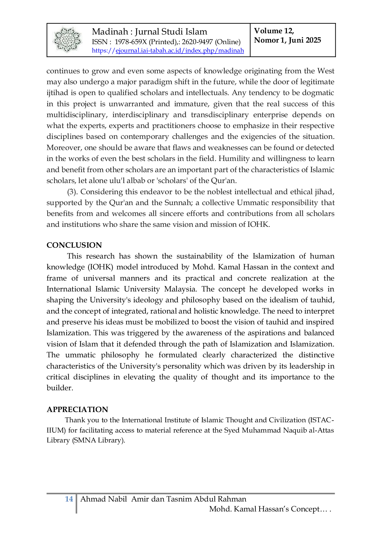 JURIS Mohd Kamal Hassan s Concept and Framework of Islamization of Knowledge