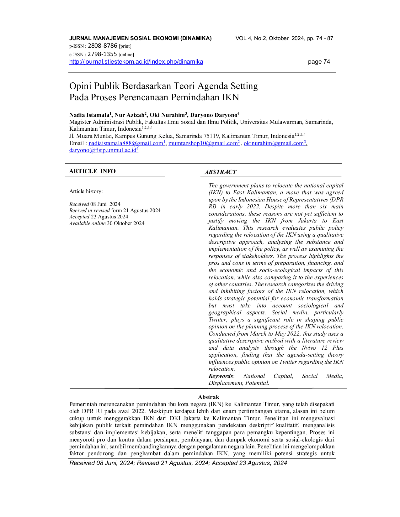 JURIS Opini Publik Berdasarkan Teori Agenda Setting Pada Proses Perencanaan Pemindahan IKN