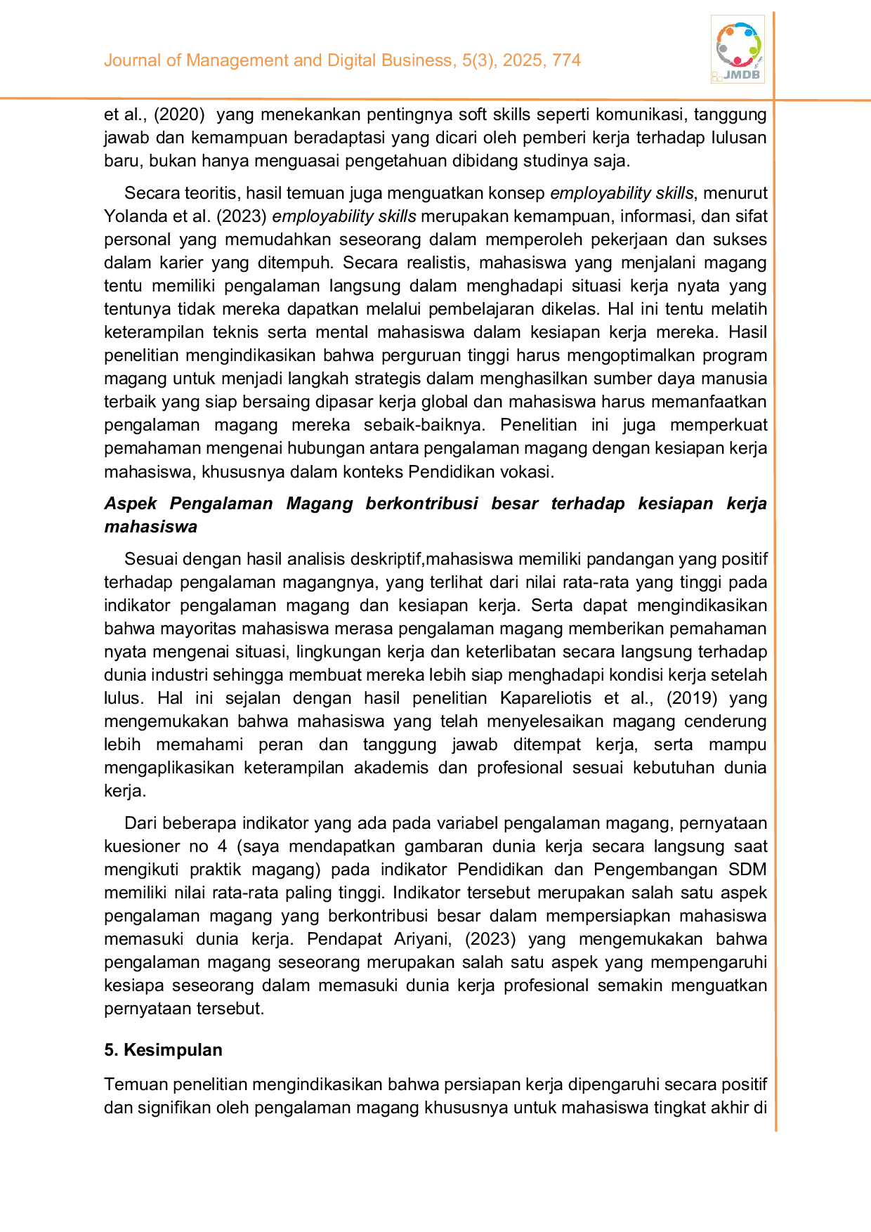 JURIS Keterkaitan pengalaman magang dengan kesiapan kerja mahasiswa tingkat akhir Studi pada jurusan administrasi niaga Politeknik Negeri Bandung