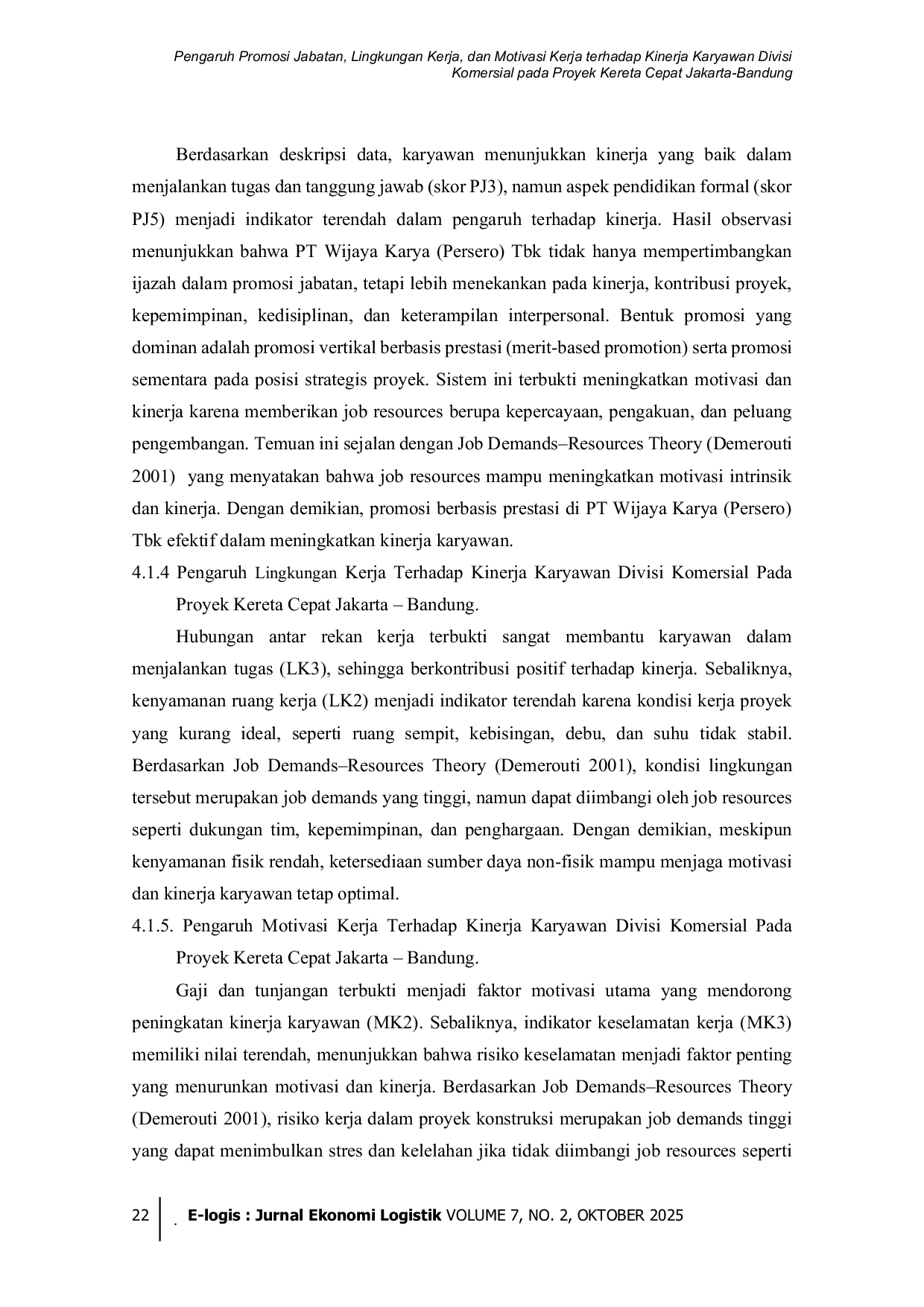 JURIS Pengaruh Promosi Jabatan Lingkungan Kerja dan Motivasi Kerja terhadap Kinerja Karyawan Divisi Komersial Pada Proyek Kereta Cepat Jakarta Bandung