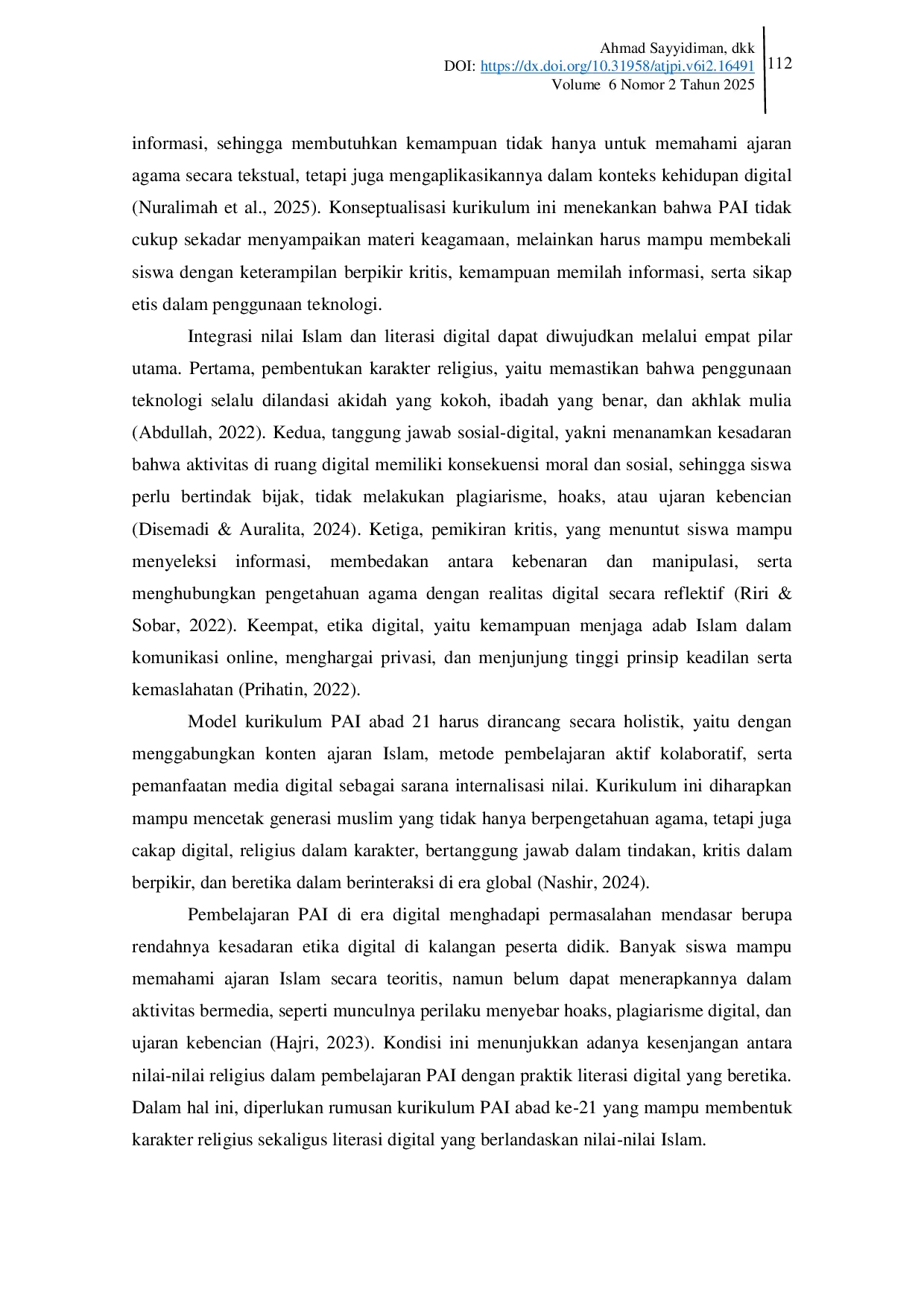 JURIS Kurikulum PAI Abad 21 Integrasi Nilai Islam dan Literasi Digital dalam Pembentukan Karakter Siswa