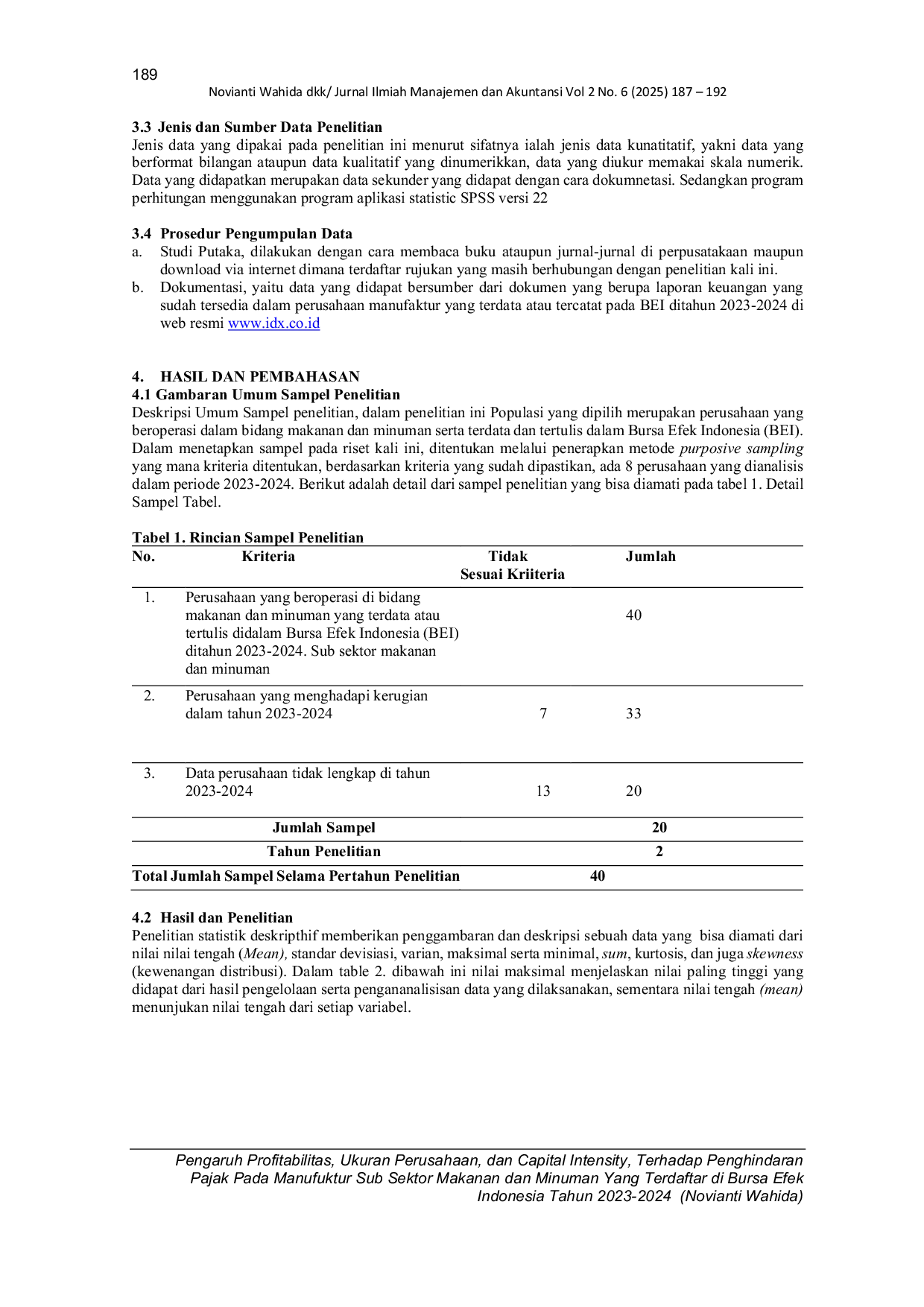 JURIS Pengaruh Profitabilitas Ukuran Perusahaan dan Capital Intensity Terhadap Penghindaran Pajak Pada Manufaktur Sub Sektor Makanan dan Minuman Yang Terdaftar di Bursa Efek Indonesia Tahun 2023 2024