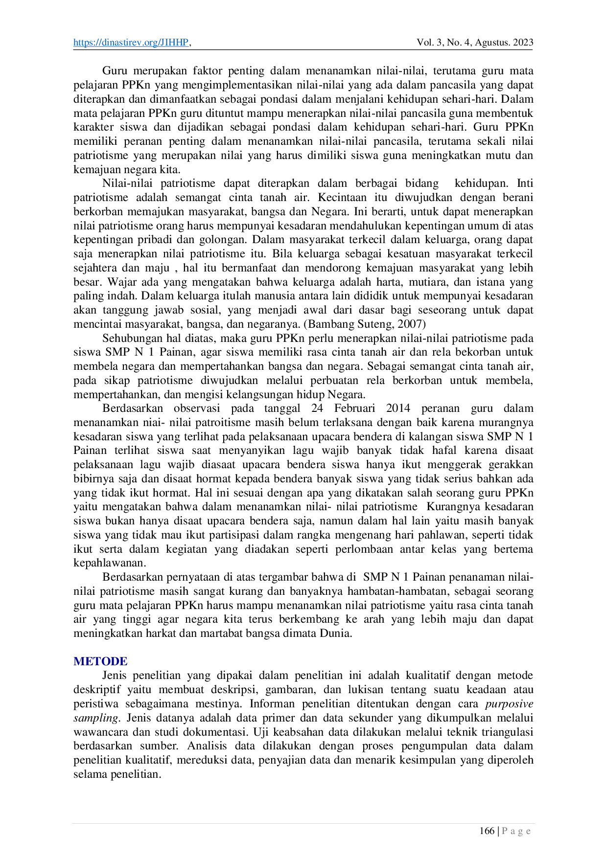 JURIS Peranan Guru PPKn dalam Menanamkan Nilai Nilai Patriotisme di SMP Negeri 1 Painan