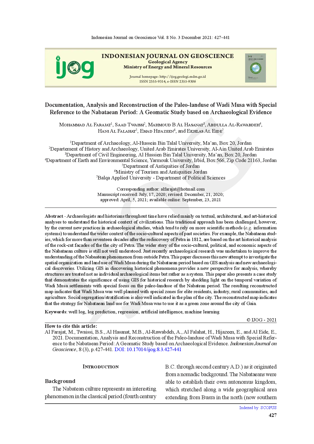juris Documentation Analysis and Reconstruction of the Paleo landuse of Wadi Musa with Special Reference to the Nabataean Period A Geomatic Study based on Archaeological Evidence