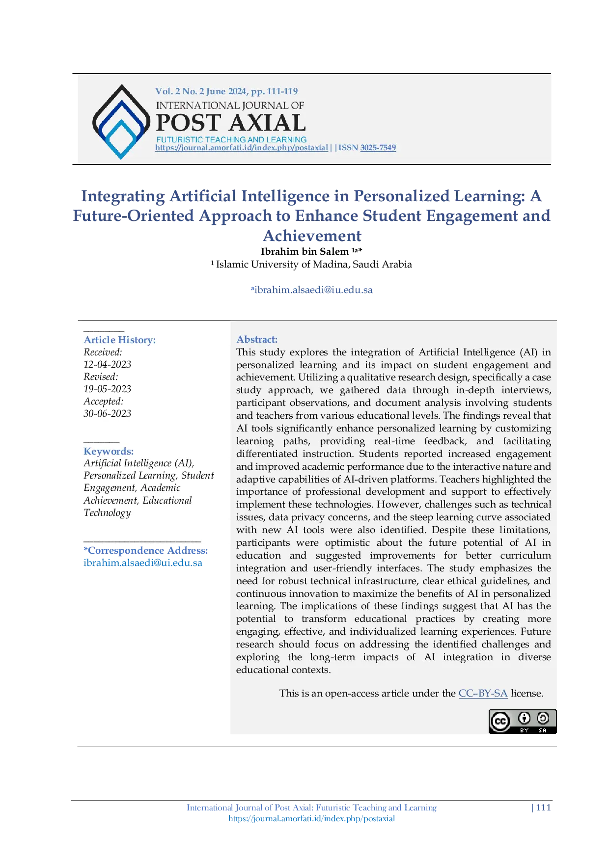JURIS Integrating Artificial Intelligence in Personalized Learning A Future Oriented Approach to Enhance Student Engagement and Achievement