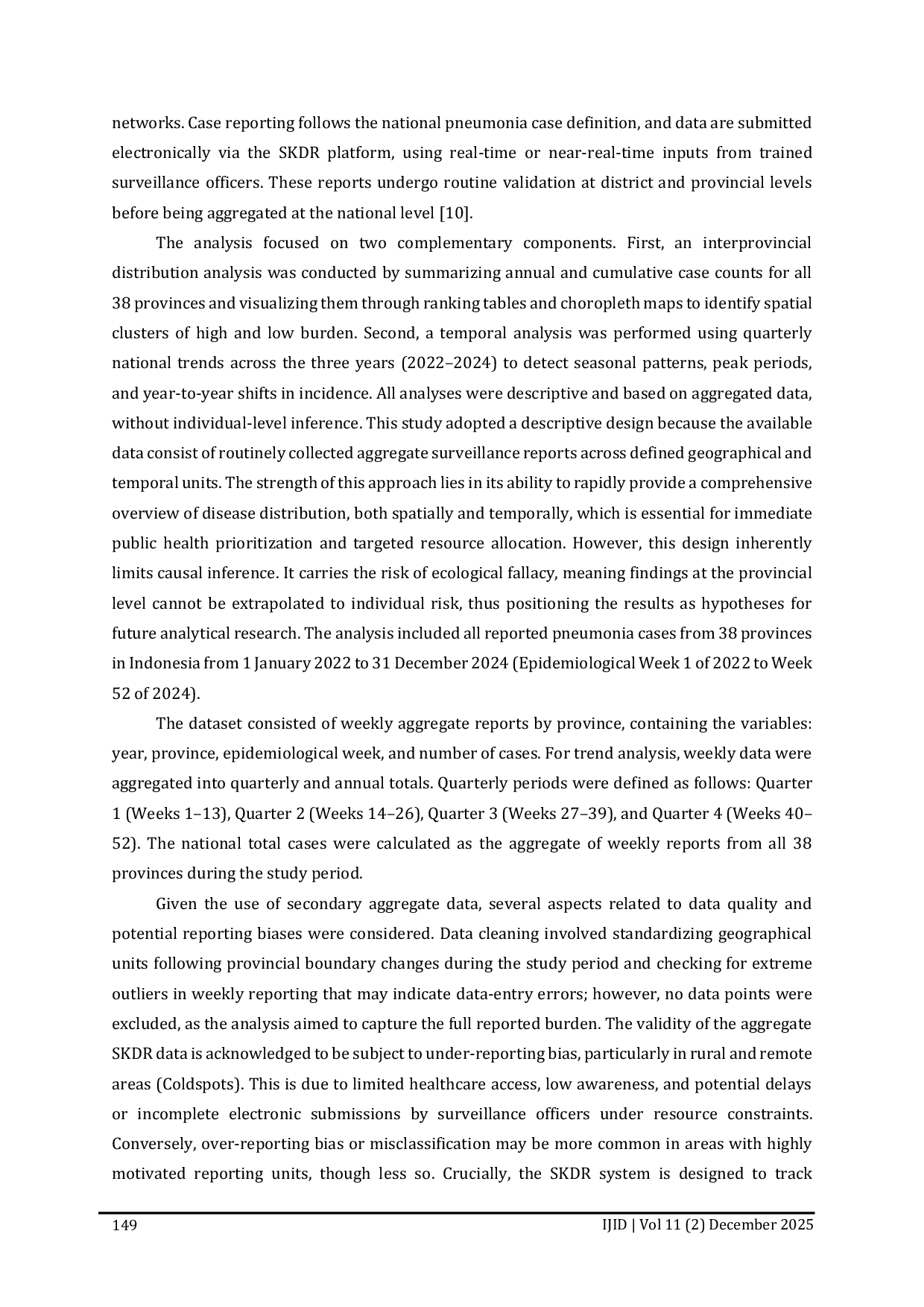 JURIS Spatial Distribution and Temporal Trends of Pneumonia in Indonesia Descriptive Analysis of Early Warning and Response System SKDR Data 2022 2024