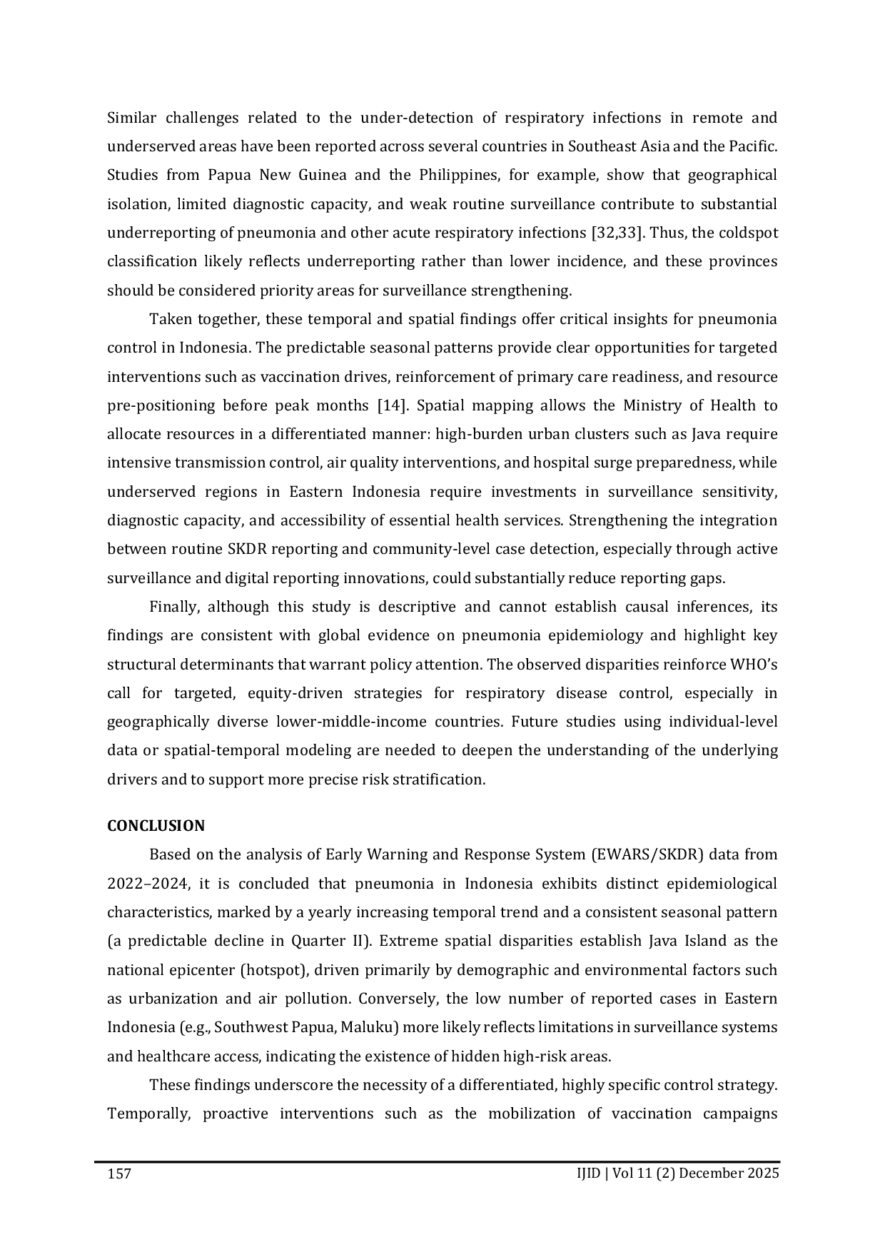 JURIS Spatial Distribution and Temporal Trends of Pneumonia in Indonesia Descriptive Analysis of Early Warning and Response System SKDR Data 2022 2024