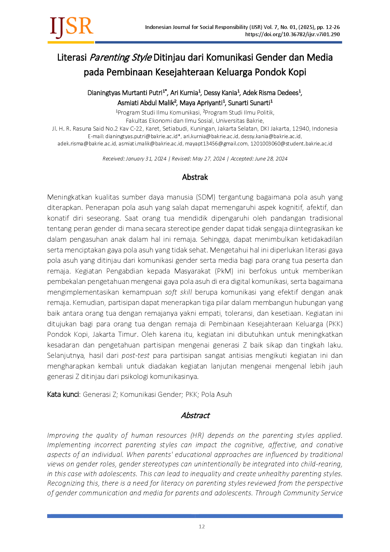 juris Literasi Parenting Style Ditinjau dari Komunikasi Gender dan Media pada Pembinaan Kesejahteraan Keluarga Pondok Kopi