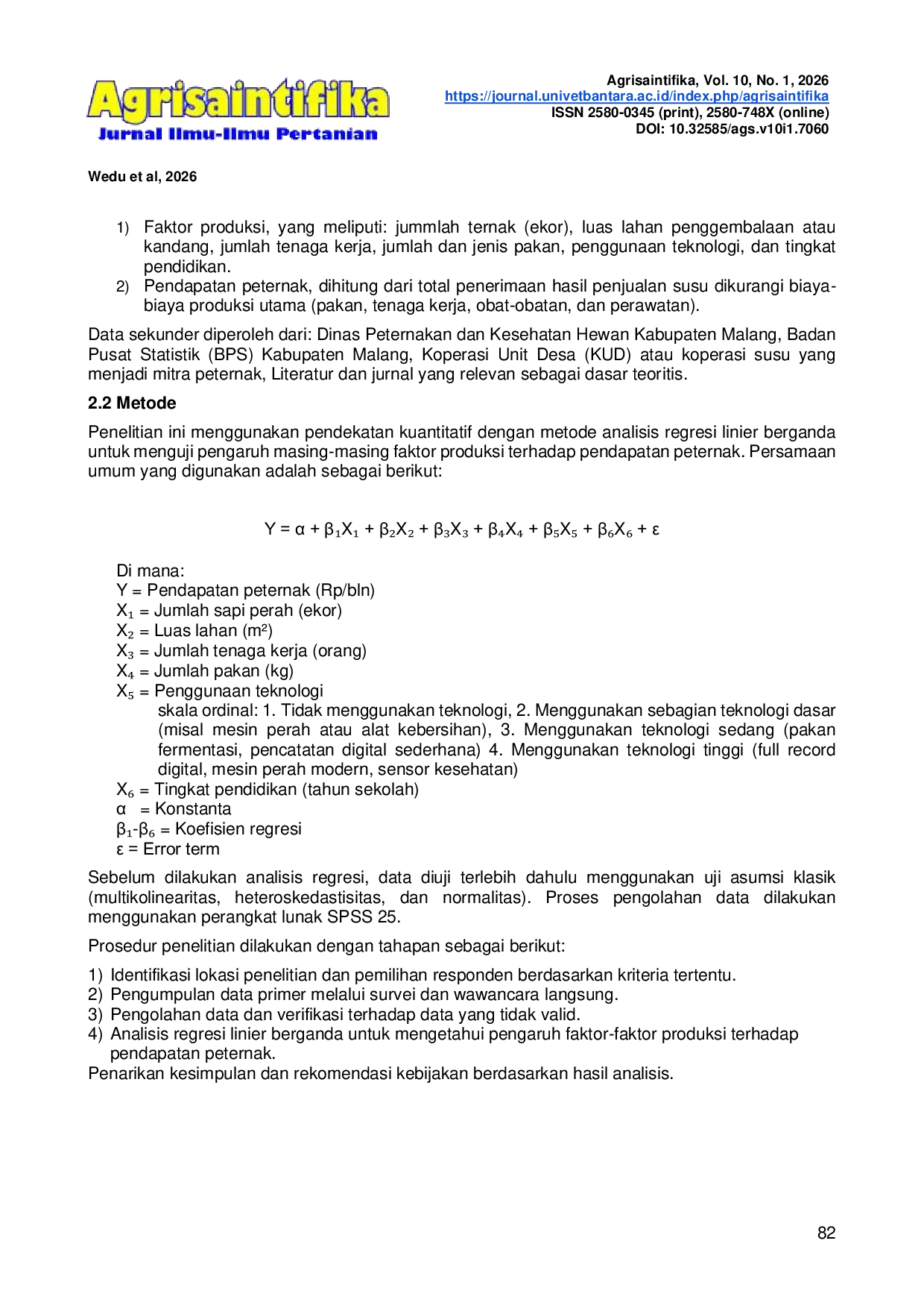 JURIS Pengaruh Faktor Produksi Terhadap Pendapatan Peternak Sapi Perah di Kabupaten Malang