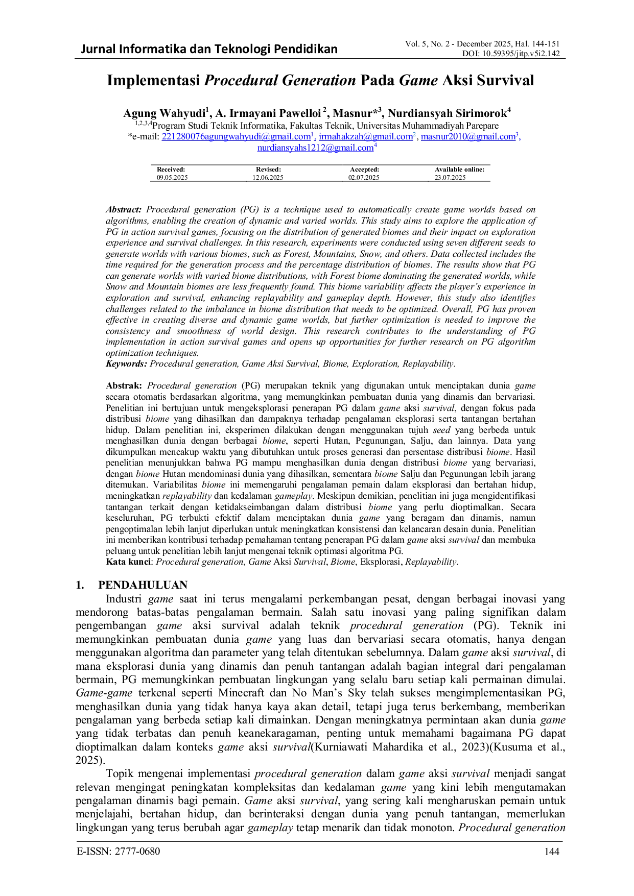 JURIS Implementasi Procedural Generation Pada Game Aksi Survival