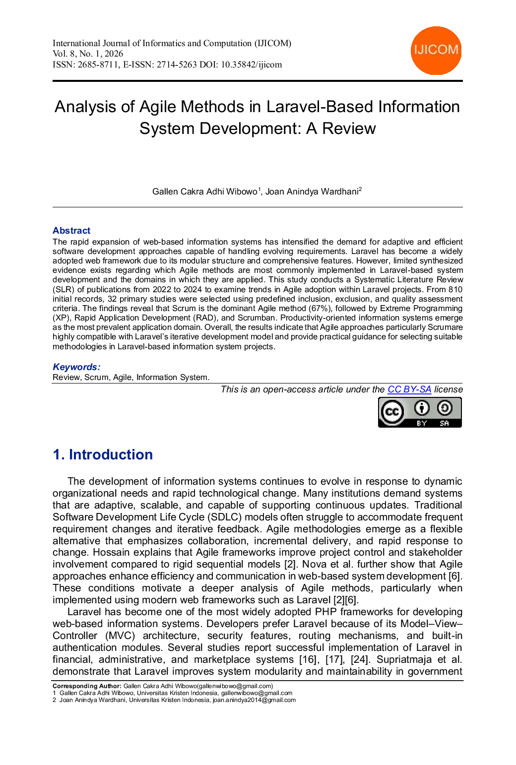 JURIS Analysis of Agile Methods in Laravel Based Information System Development A Review