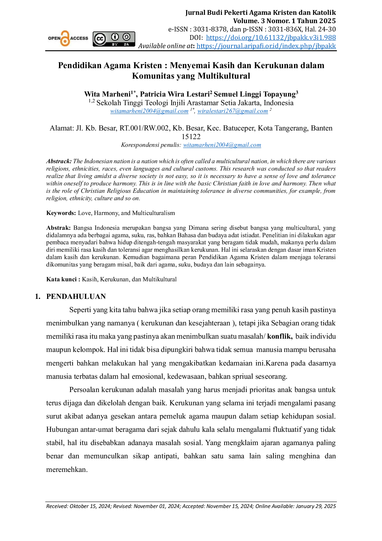 JURIS Pendidikan Agama Kristen Menyemai Kasih dan Kerukunan dalam Komunitas yang Multikultural