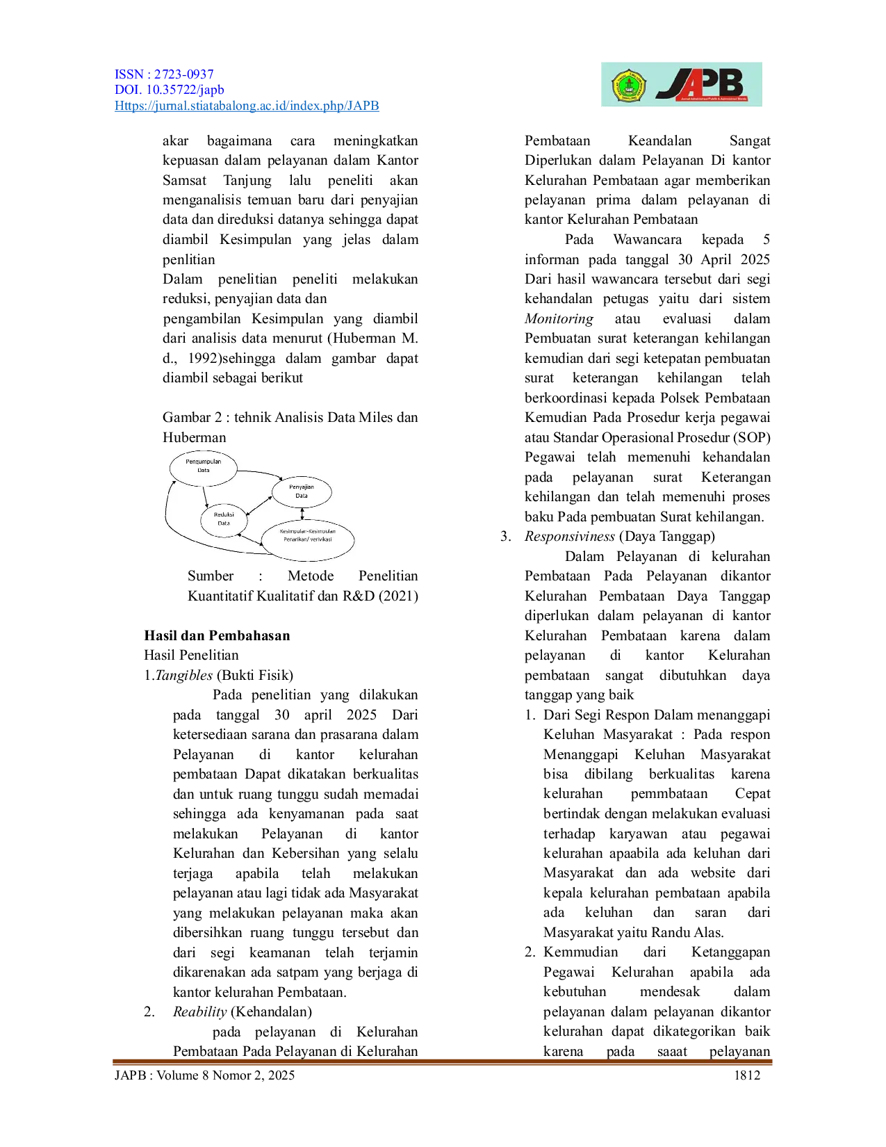 JURIS Kualitas Pelayanan dalam Pembuatan Surat Pengantar Kehilangan di Kantor Kelurahan Pembataan Kecamatan Murung Pudak Kabupaten Tabalong