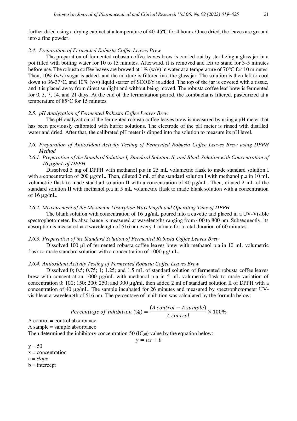 JURIS The Effect of Fermentation Time Variation on Antioxidant Activity of Fermented Robusta Coffee Leaves Coffea canephora Pierre ex A Froehner Brew