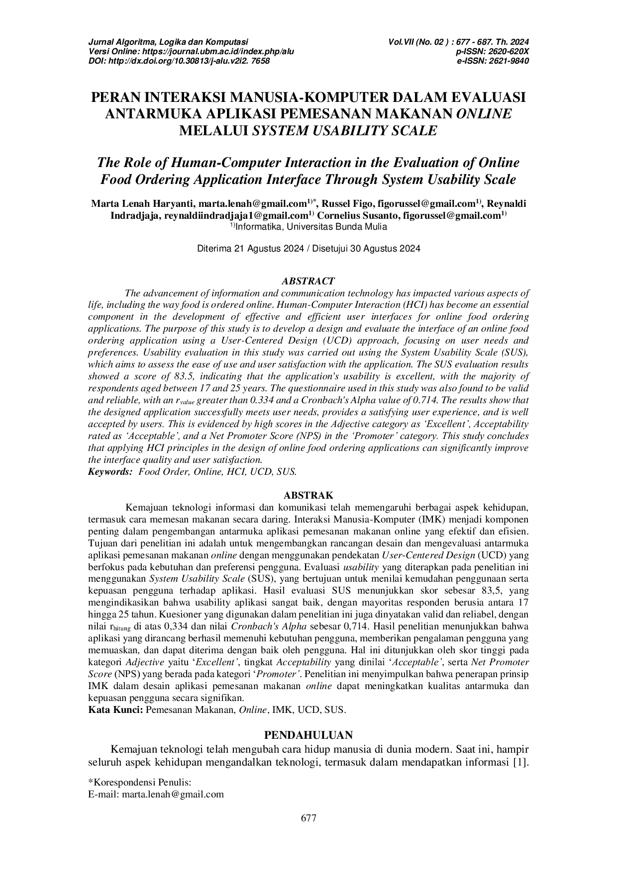 JURIS Peran Interaksi Manusia Komputer Dalam Evaluasi Antarmuka Aplikasi Pemesanan Makanan Online Melalui System Usability Scale