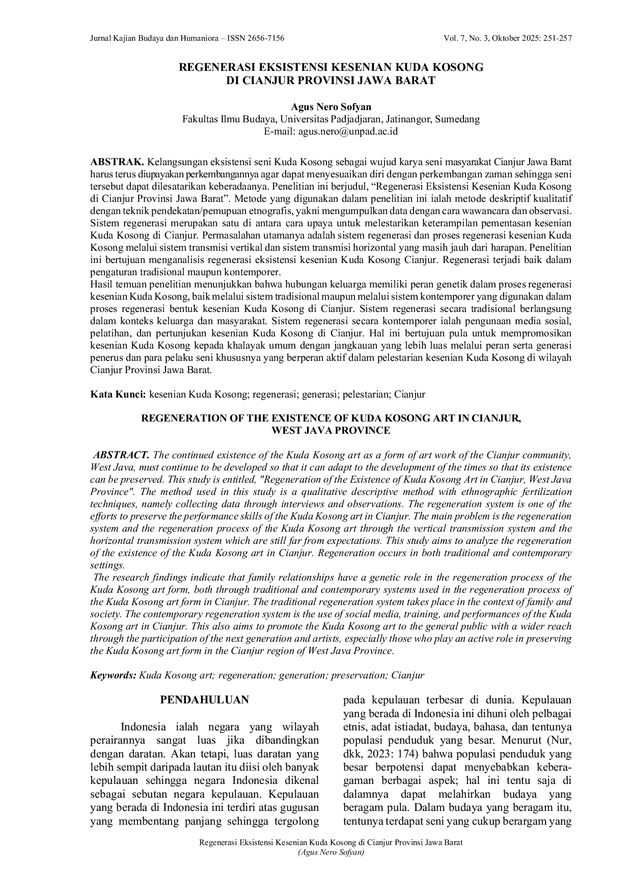 JURIS Regenerasi Eksistensi Kesenian Kuda Kosong Di Cianjur Provinsi Jawa Barat