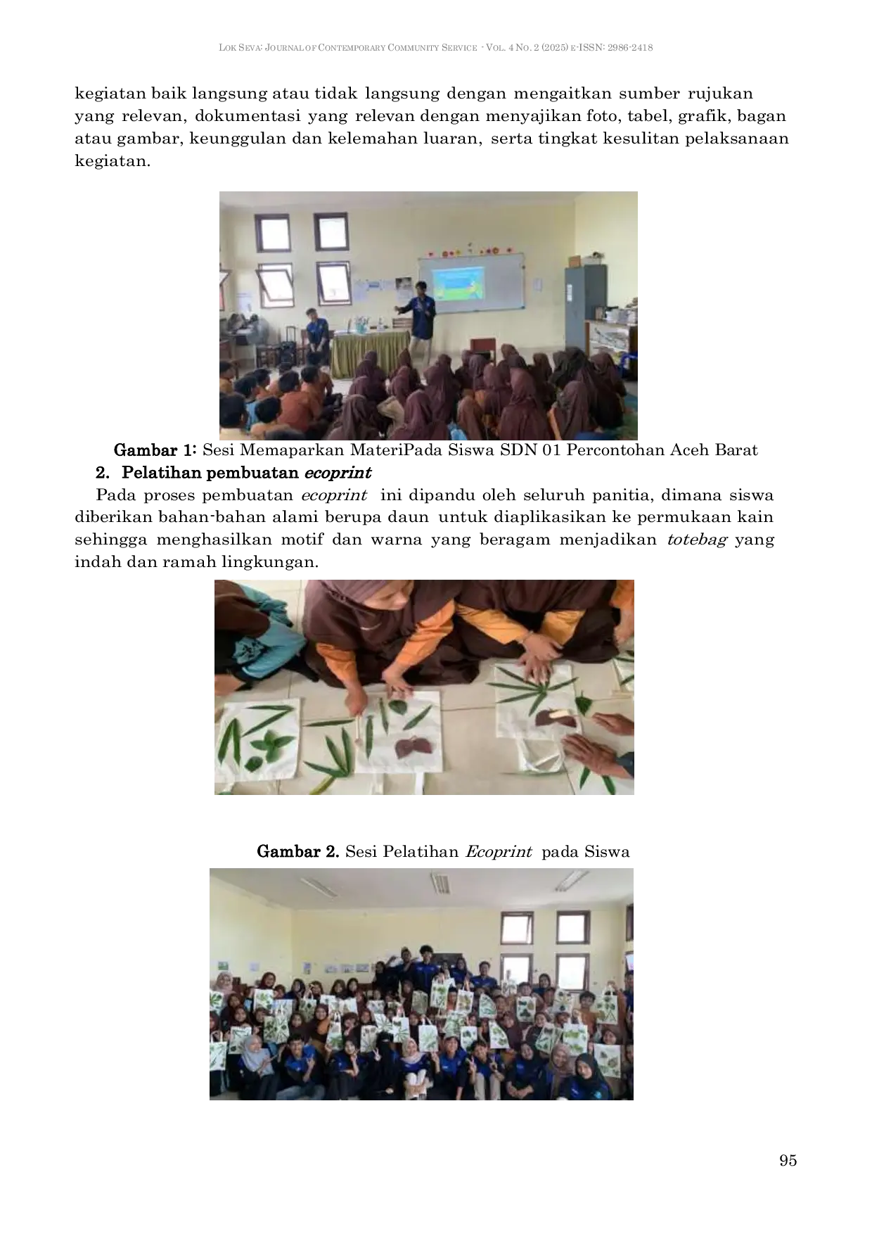 JURIS Pelatihan Ecoprint Teknik Pounding untuk Pengembangan Kreativitas Siswa Sekolah Dasar Negeri 01 Percontohan Aceh Barat