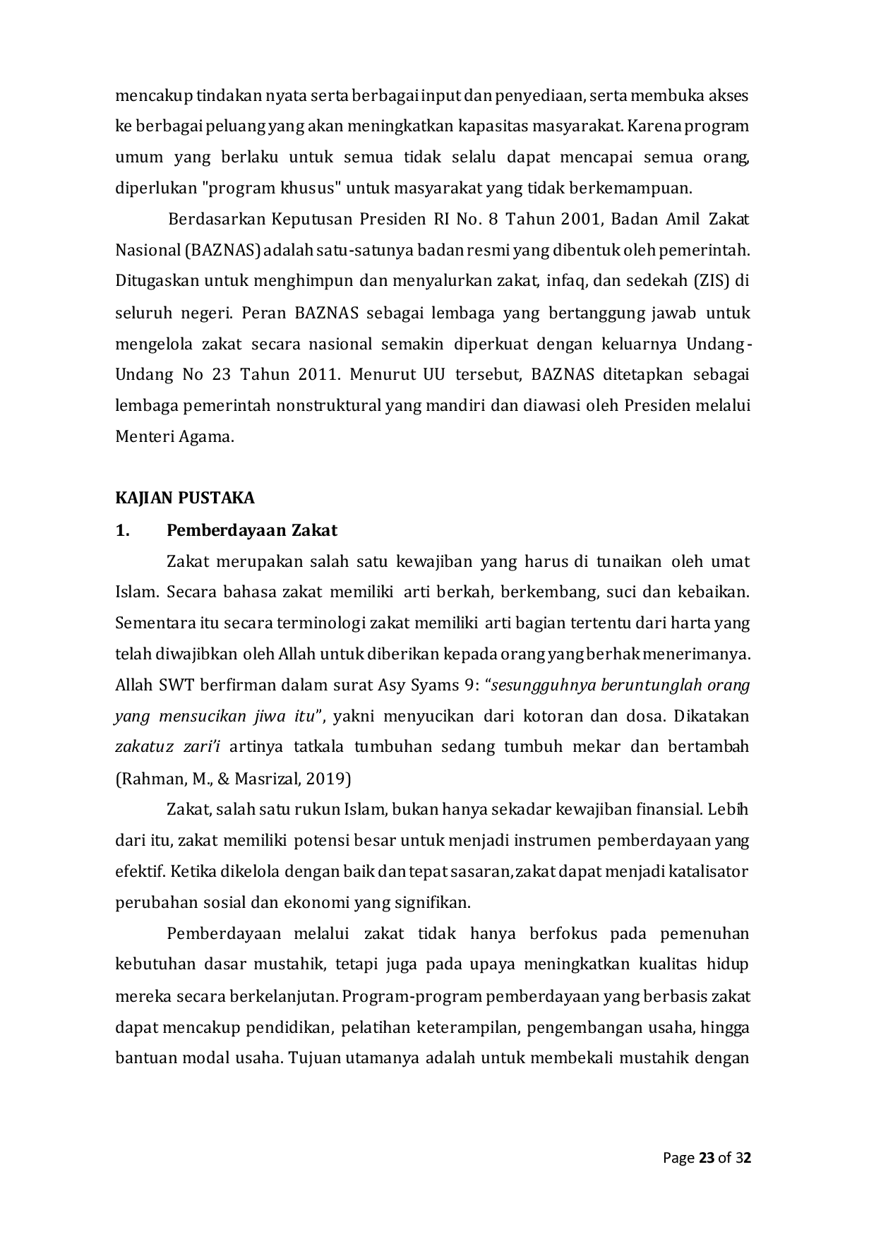 JURIS Peran Badan Amil Zakat Nasional Kota Palembang Dalam Pemberdayaan Mustahik