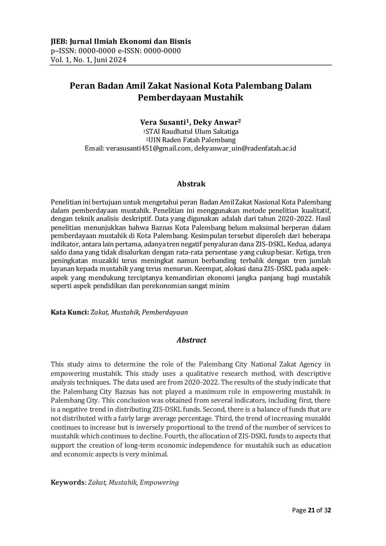 JURIS Peran Badan Amil Zakat Nasional Kota Palembang Dalam Pemberdayaan Mustahik