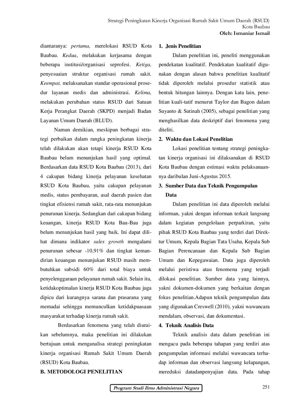 JURIS Strategi Peningkatan Kinerja Organisasi Rumah Sakit Umum Daerah RSUD Kota Baubau