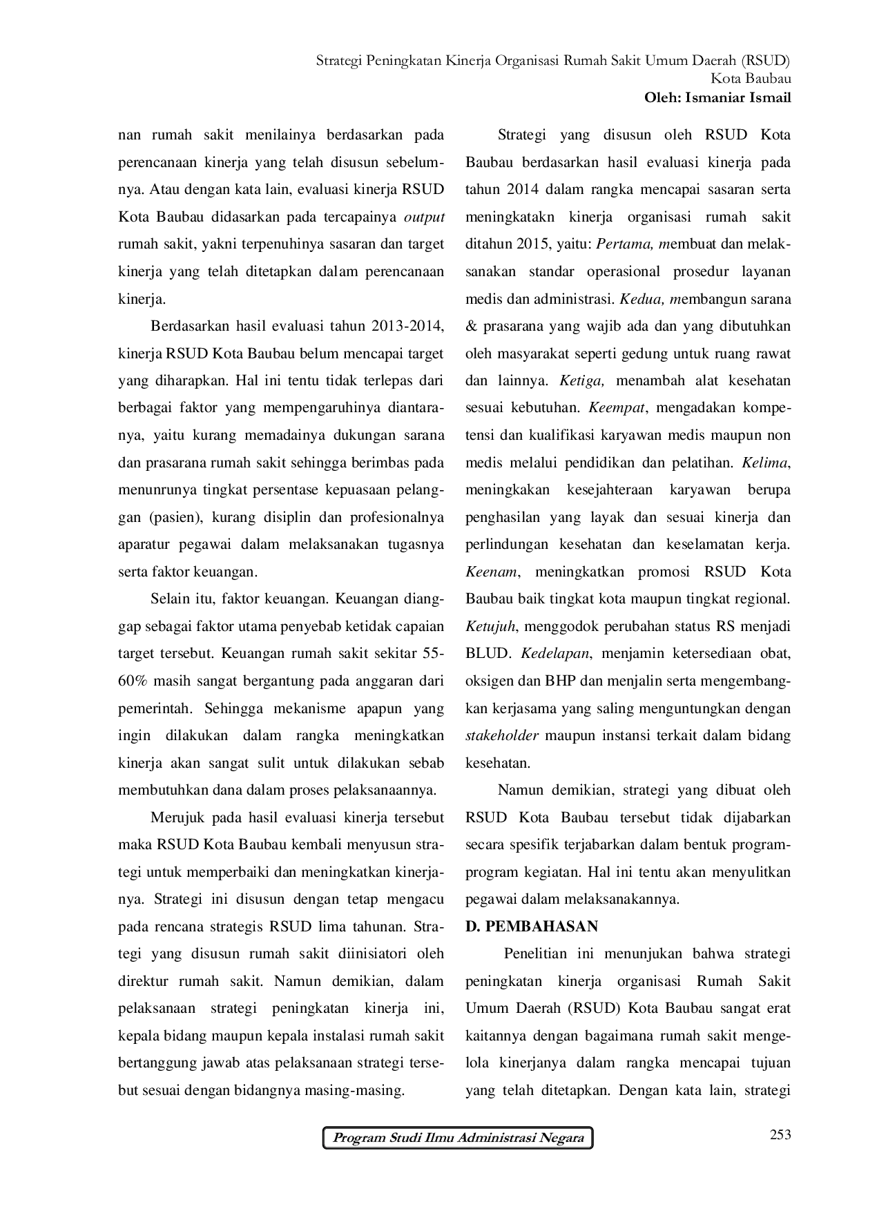 JURIS Strategi Peningkatan Kinerja Organisasi Rumah Sakit Umum Daerah RSUD Kota Baubau