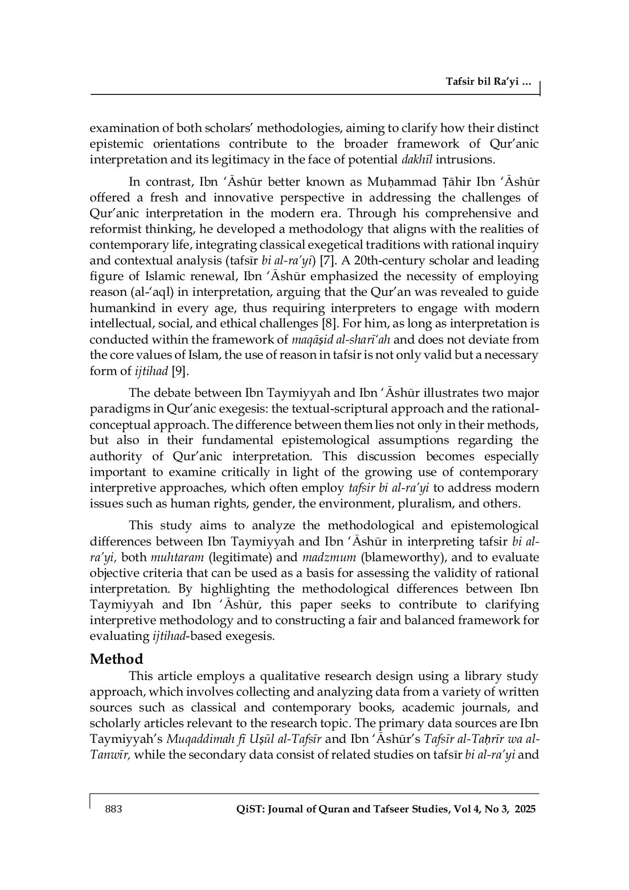 JURIS Tafsir bil Ra yi as Intrusion The Debate between Ibn Taymiyyah and Ibn Ashur