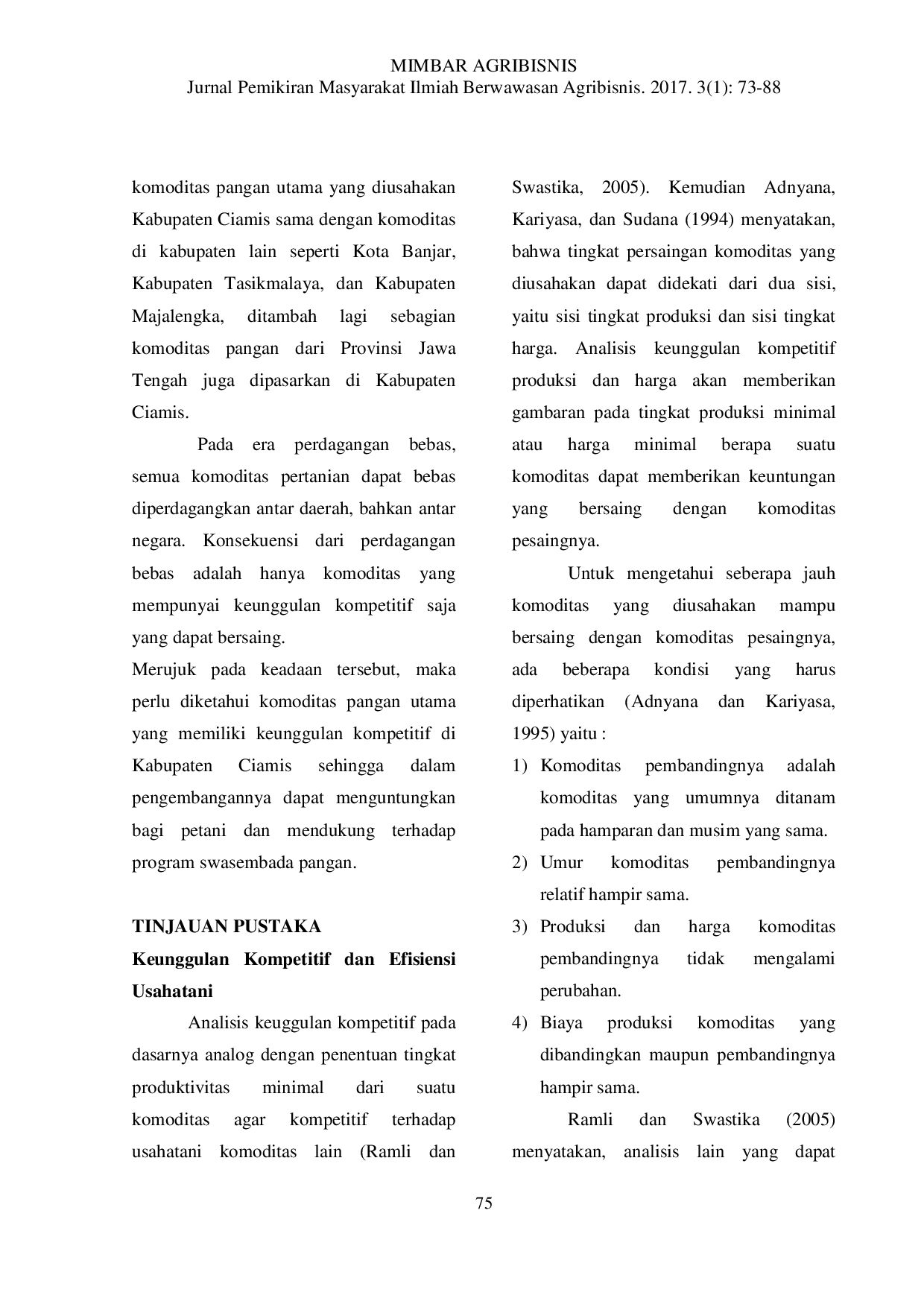 juris Analisis Keunggulan Kompetitif Beberapa Tanaman Pangan Utama Di Kabupaten Ciamis