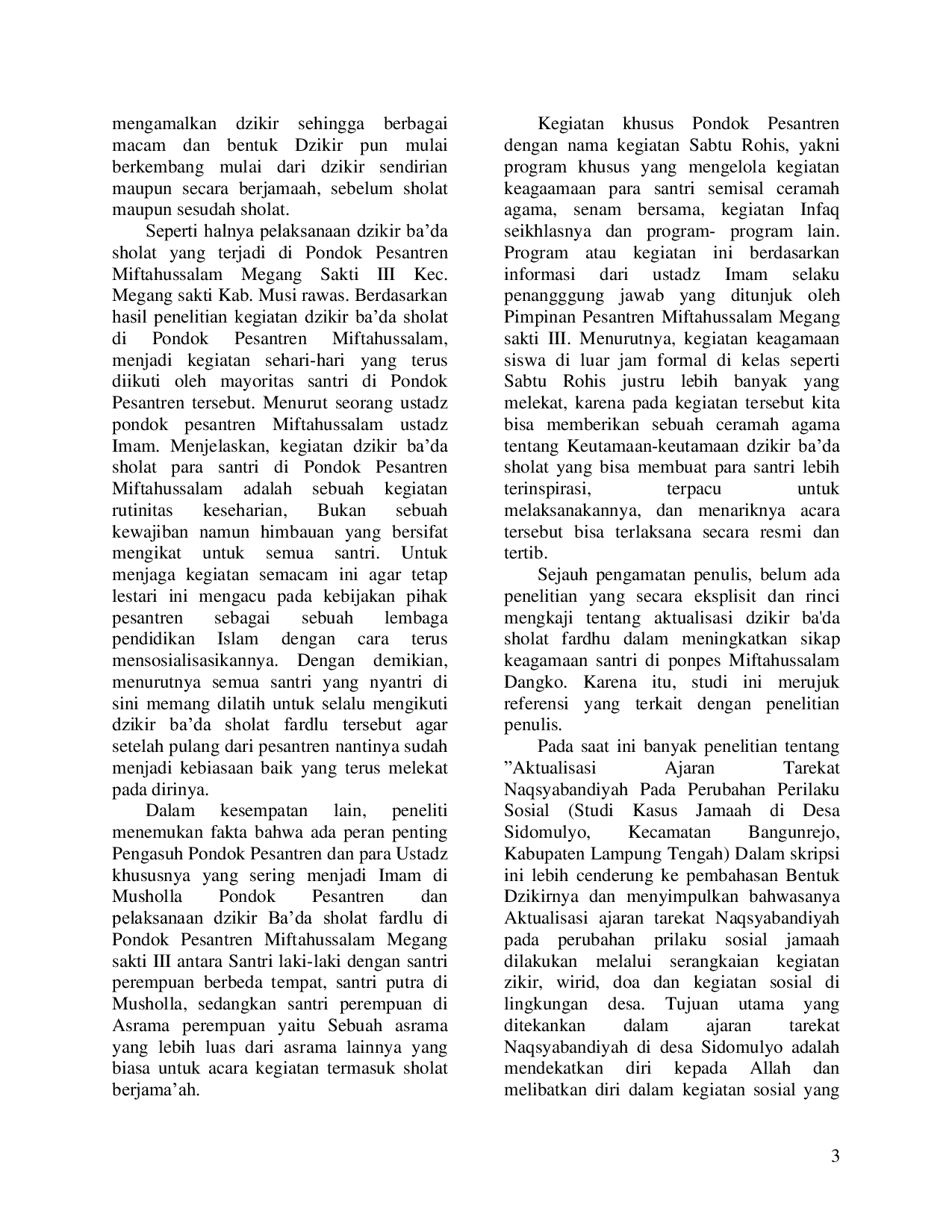 JURIS Aktualisasi Dzikir Ba da Sholat Fardhu Dalam Meningkatkan Sikap Keagamaan Santri Di Ponpes Miftahussalam Dangko