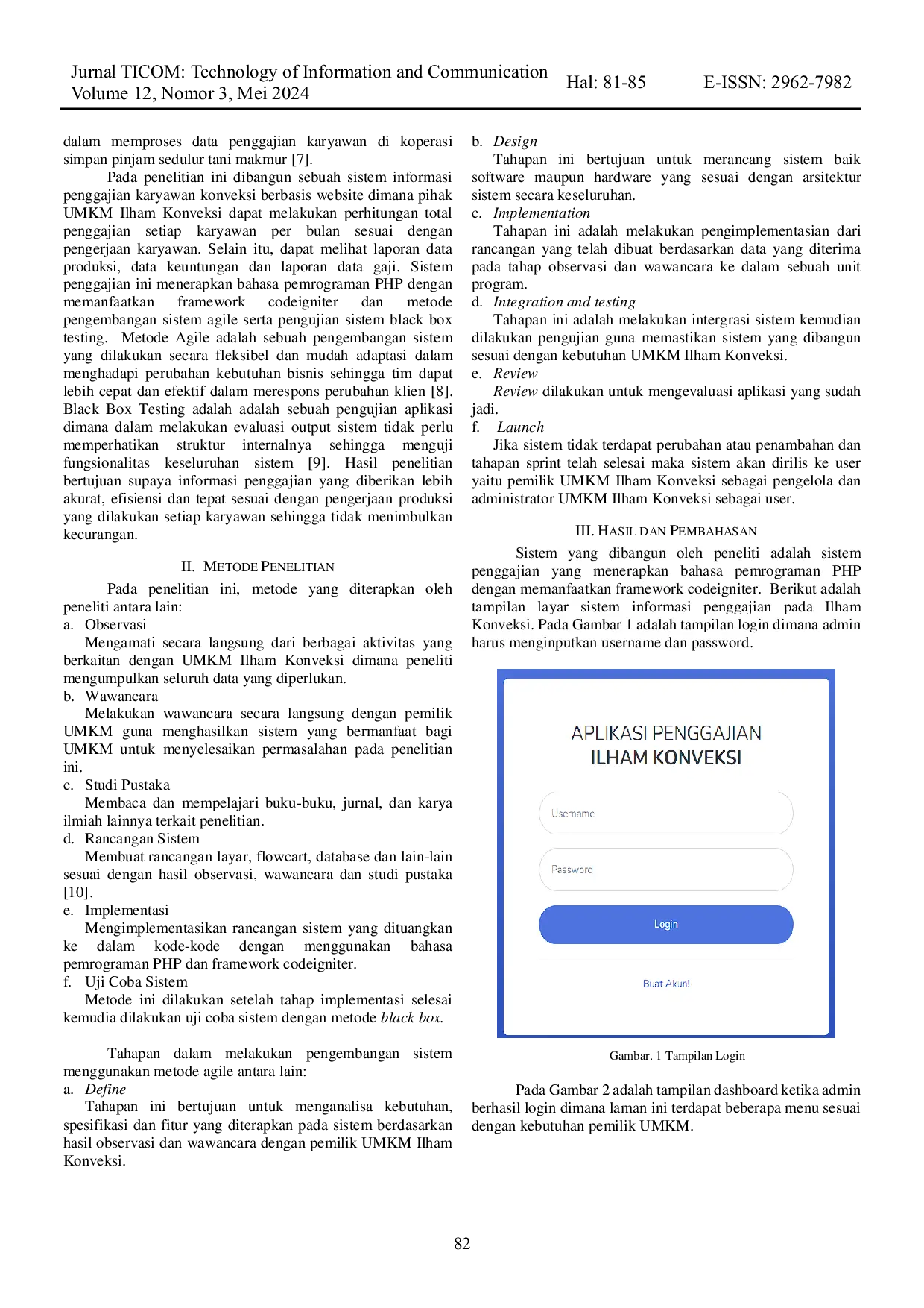 JURIS Implementasi CodeIgniter Pada Sistem Informasi Penggajian UMKM Konveksi Dengan Metode Agile