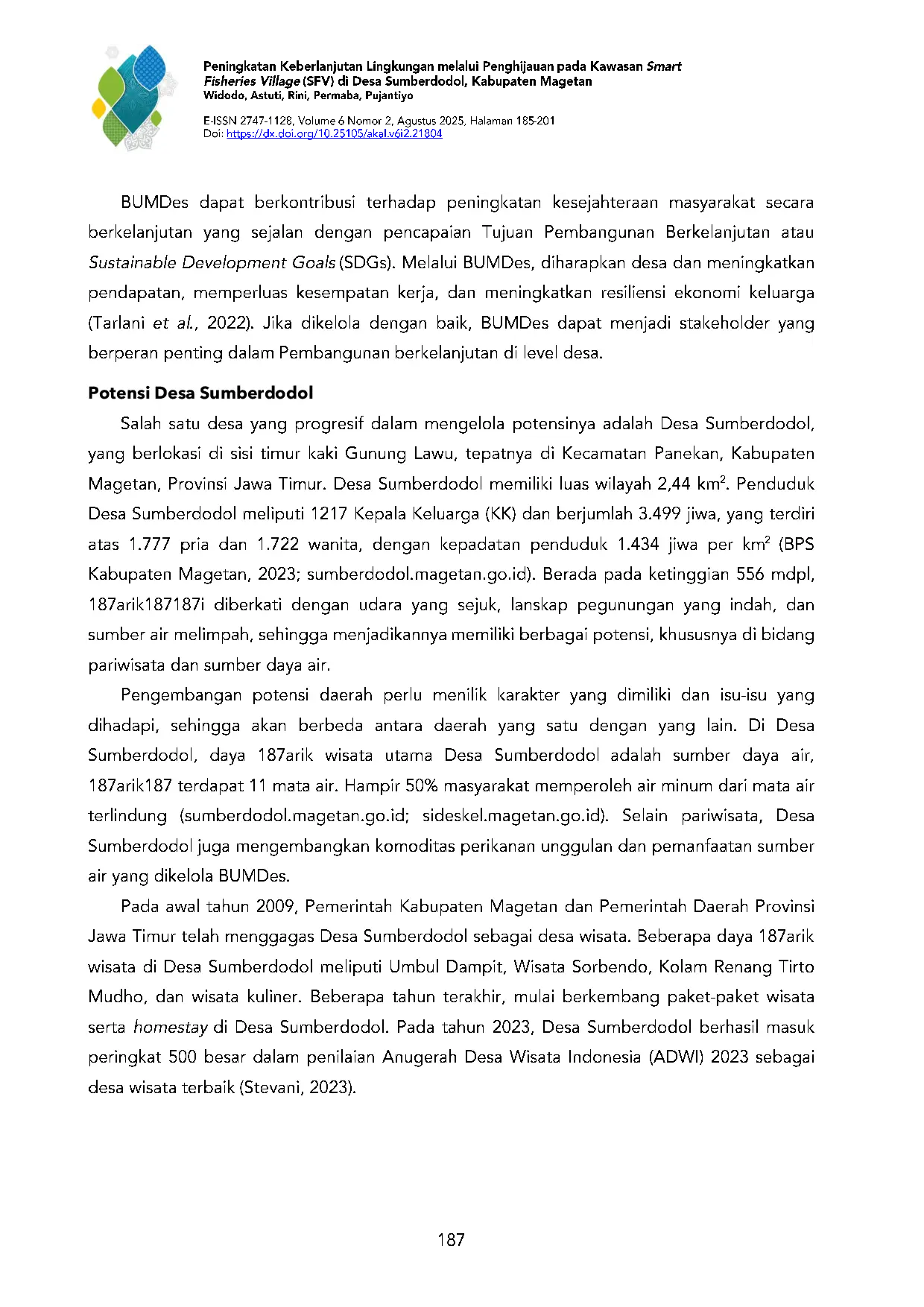 JURIS Peningkatan Keberlanjutan Lingkungan Melalui Penghijauan Pada Kawasan Smart Fisheries Village SFV Di Desa Sumberdodol Kabupaten Magetan
