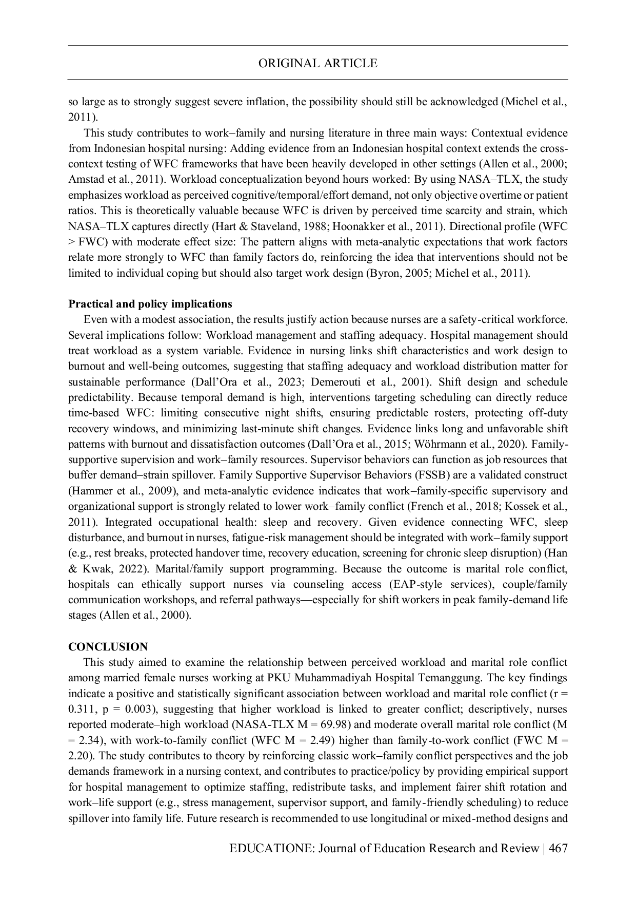 JURIS Balancing Shifts and Marriage The Association Between Workload and Marital Role Conflict Among Married Female Nurses